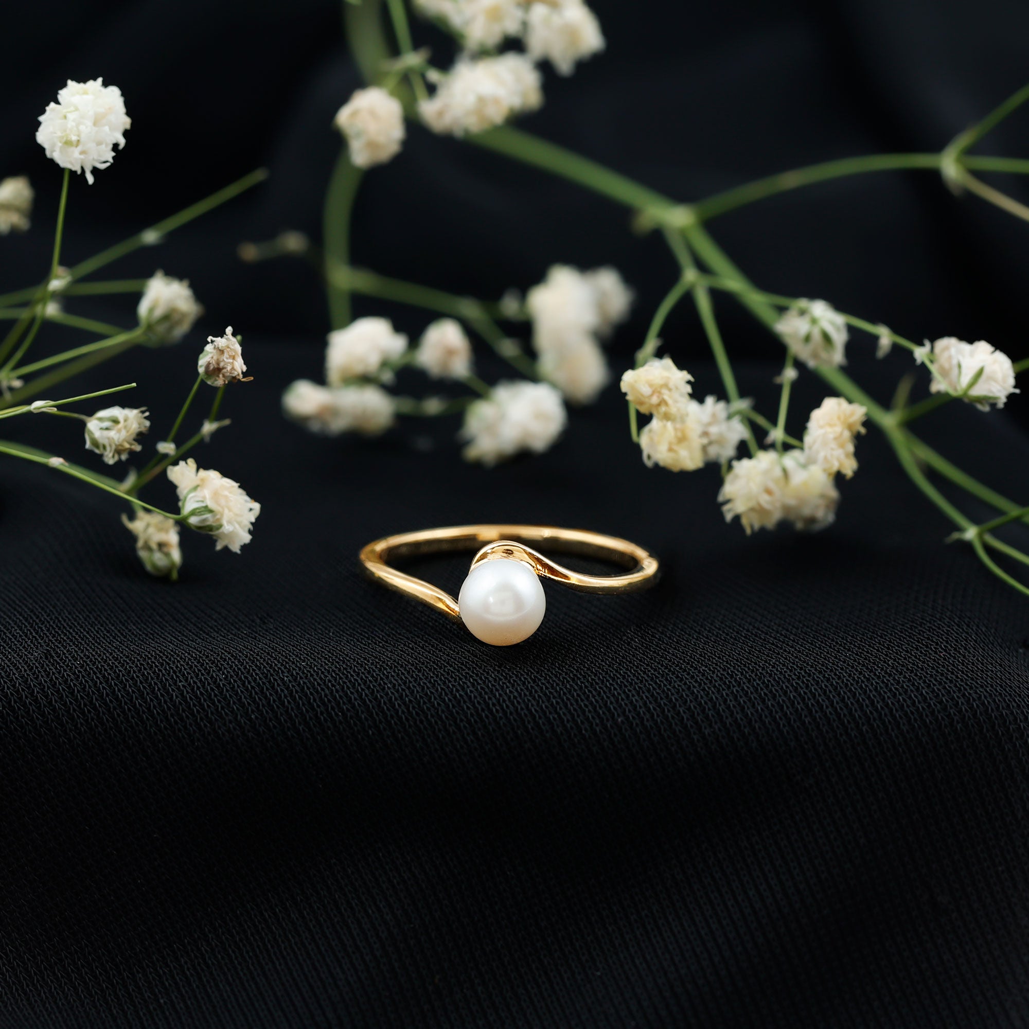 2 Carat Solitaire Freshwater White Pearl Bypass Engagement Ring for Women AAA - Rosec Jewels