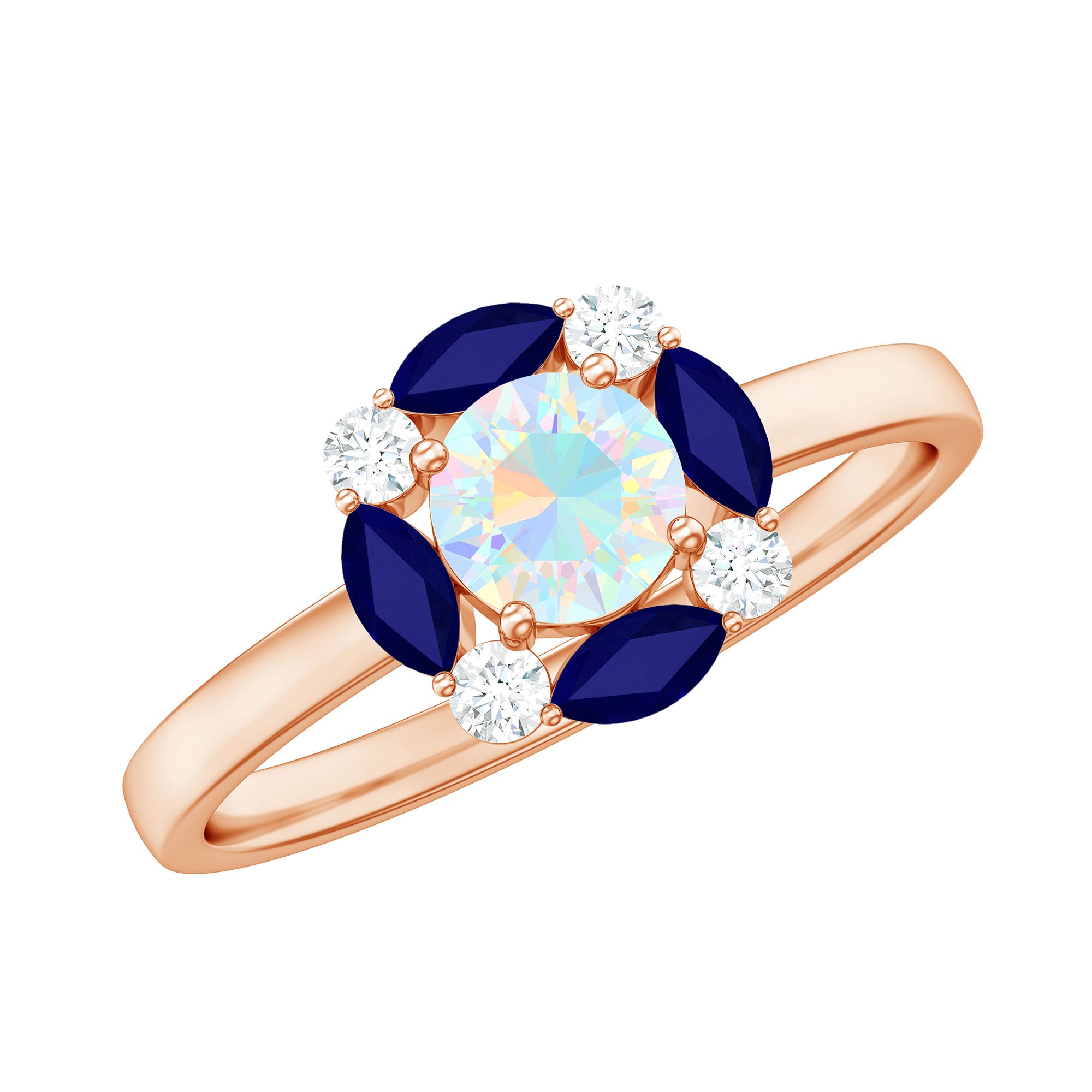 Natural Ethiopian Opal and Sapphire Designer Ring AAA - Rosec Jewels