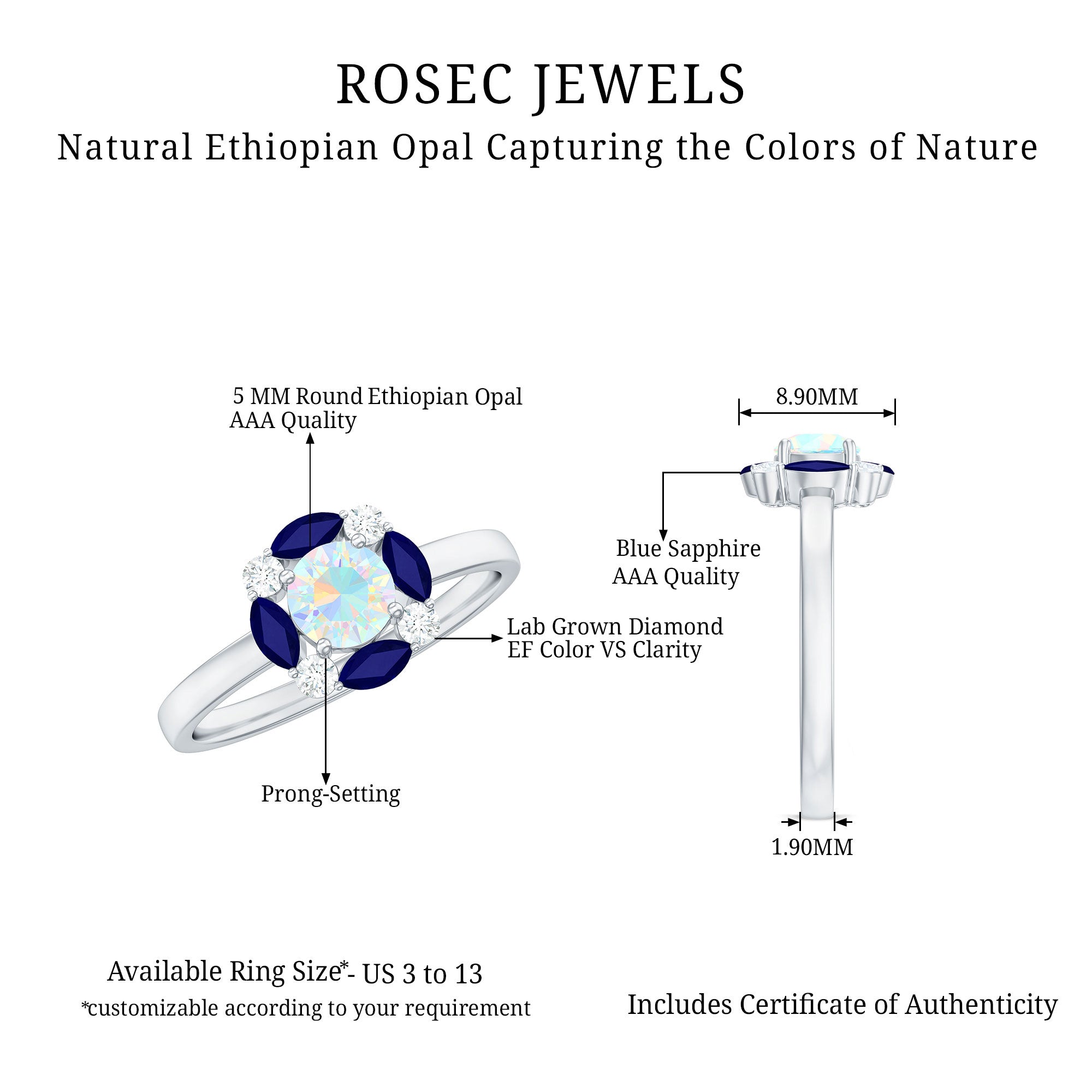 Natural Ethiopian Opal and Sapphire Designer Ring AAA - Rosec Jewels