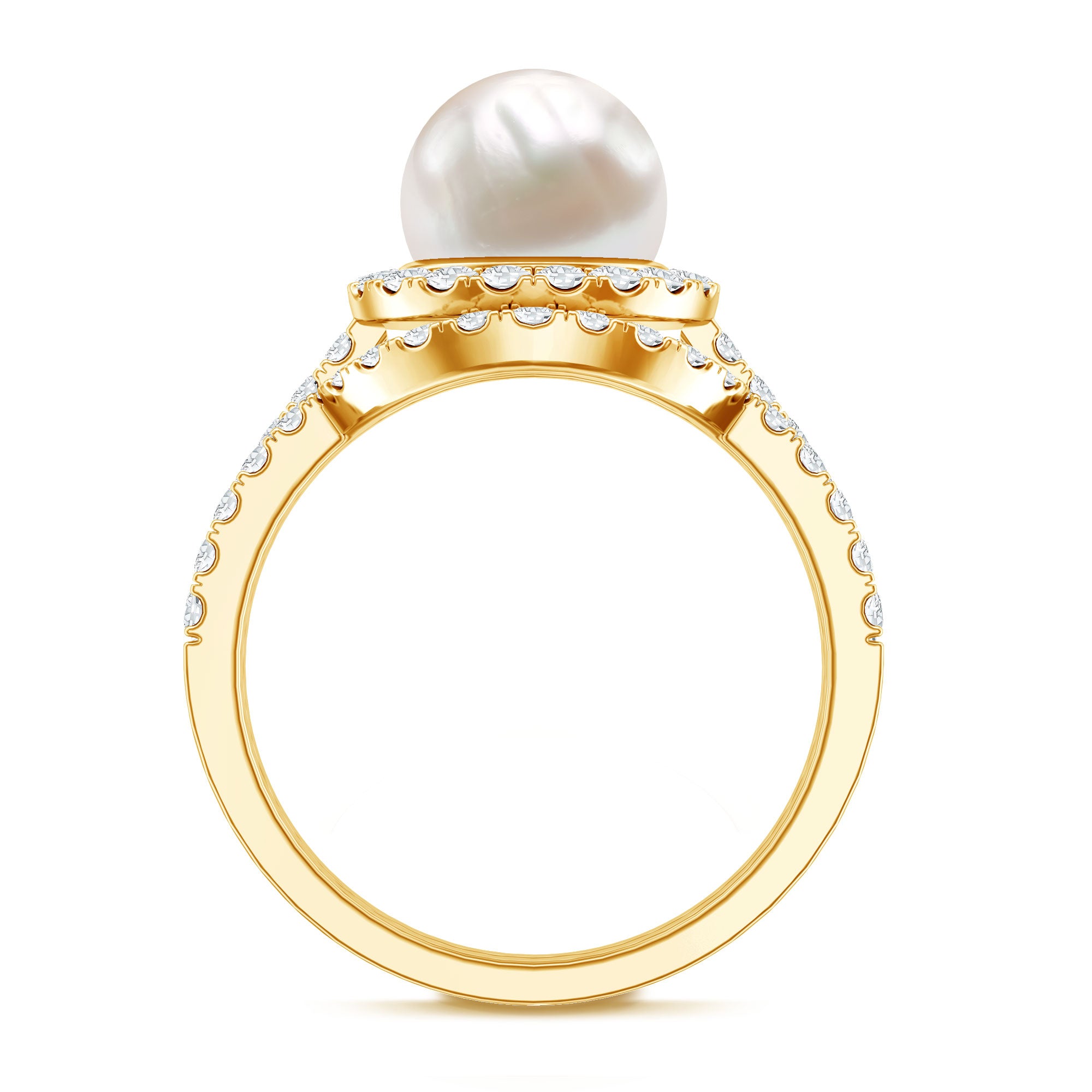 Cultured 7 mm Freshwater Pearl Engagement Ring with Diamond Wedding Band AAA - Rosec Jewels