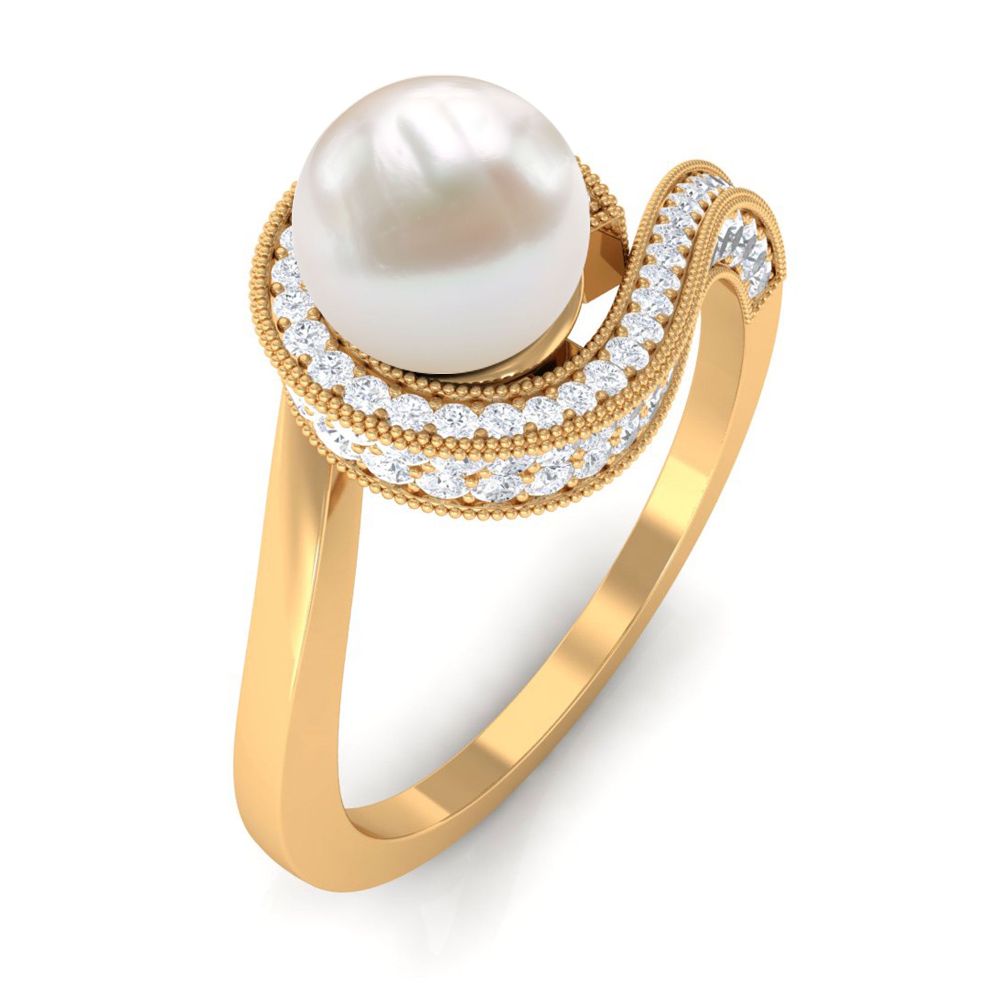 2 Carat Freshwater Pearl Bypass Engagement Ring with Diamond AAA - Rosec Jewels