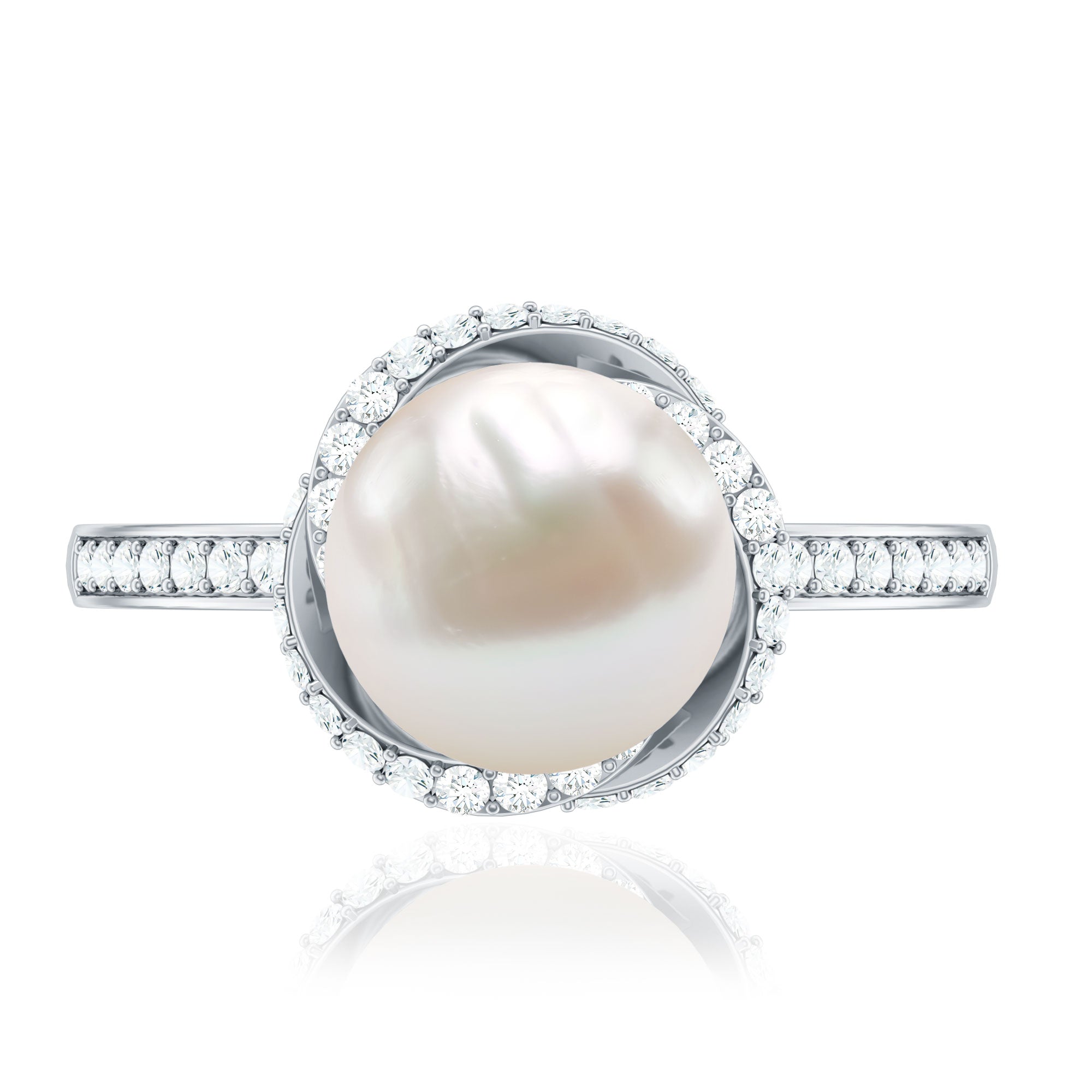 Rosec Jewels-Designer 7.4 Carat Freshwater Pearl Engagement Ring with Diamond