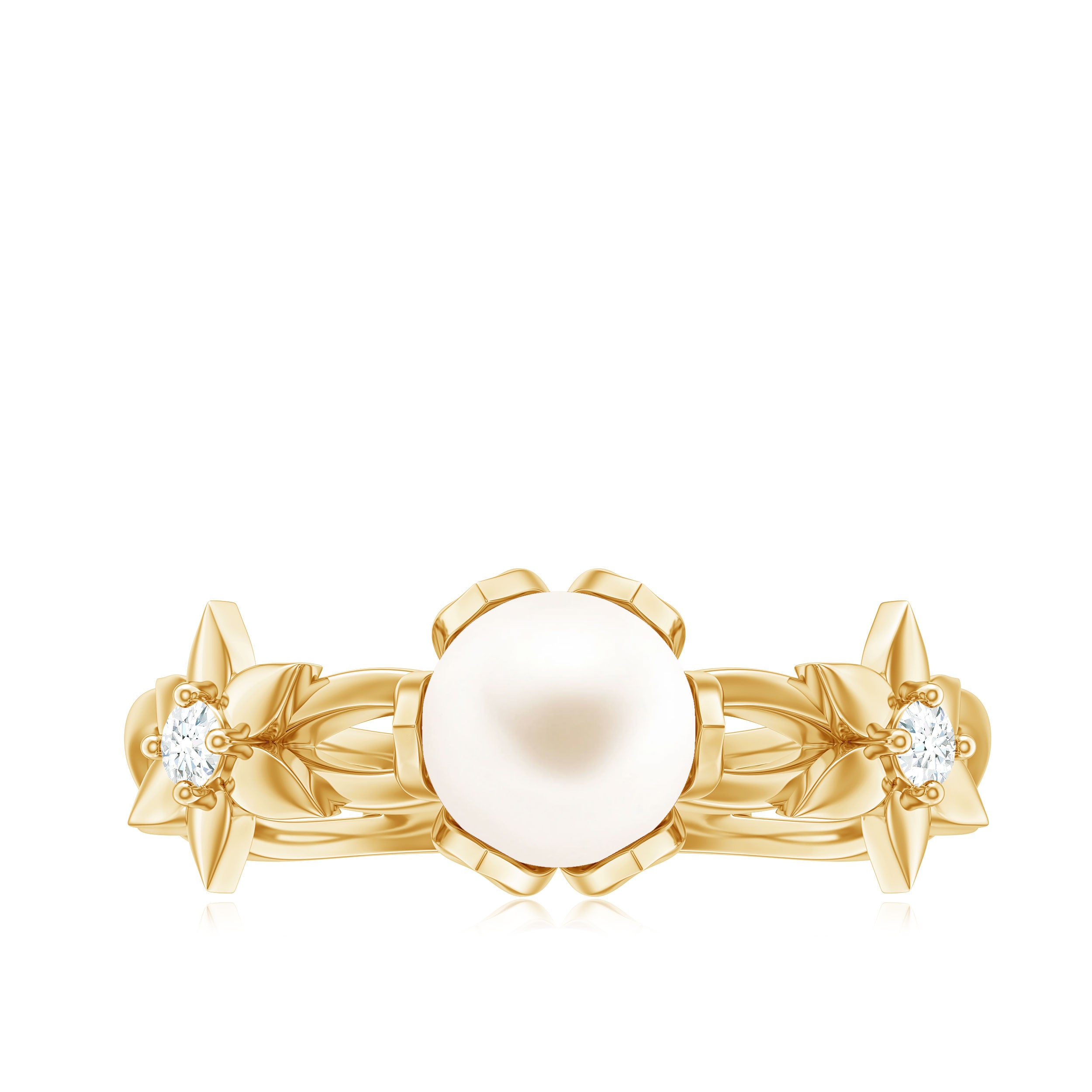 2 Carat Freshwater Pearl Flower Engagement Ring with Diamond AAA - Rosec Jewels