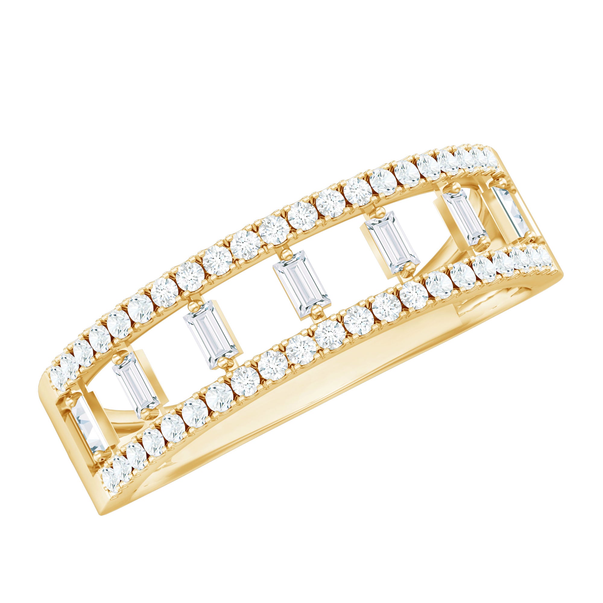 Natural Baguette Diamond Half Eternity Band With Certificate Natural - ( HI-SI ) - Rosec Jewels