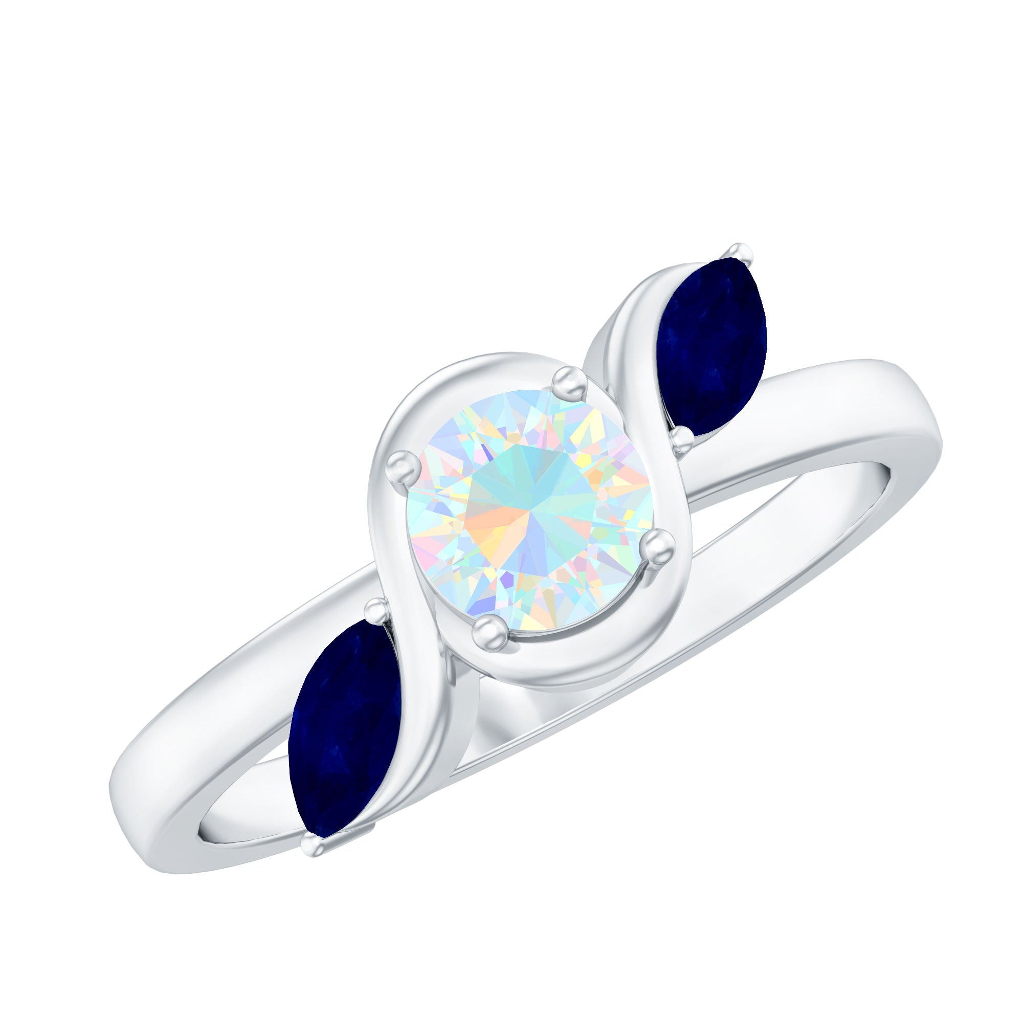 Natural Ethiopian Rainbow Opal Promise Ring with Blue Sapphire
