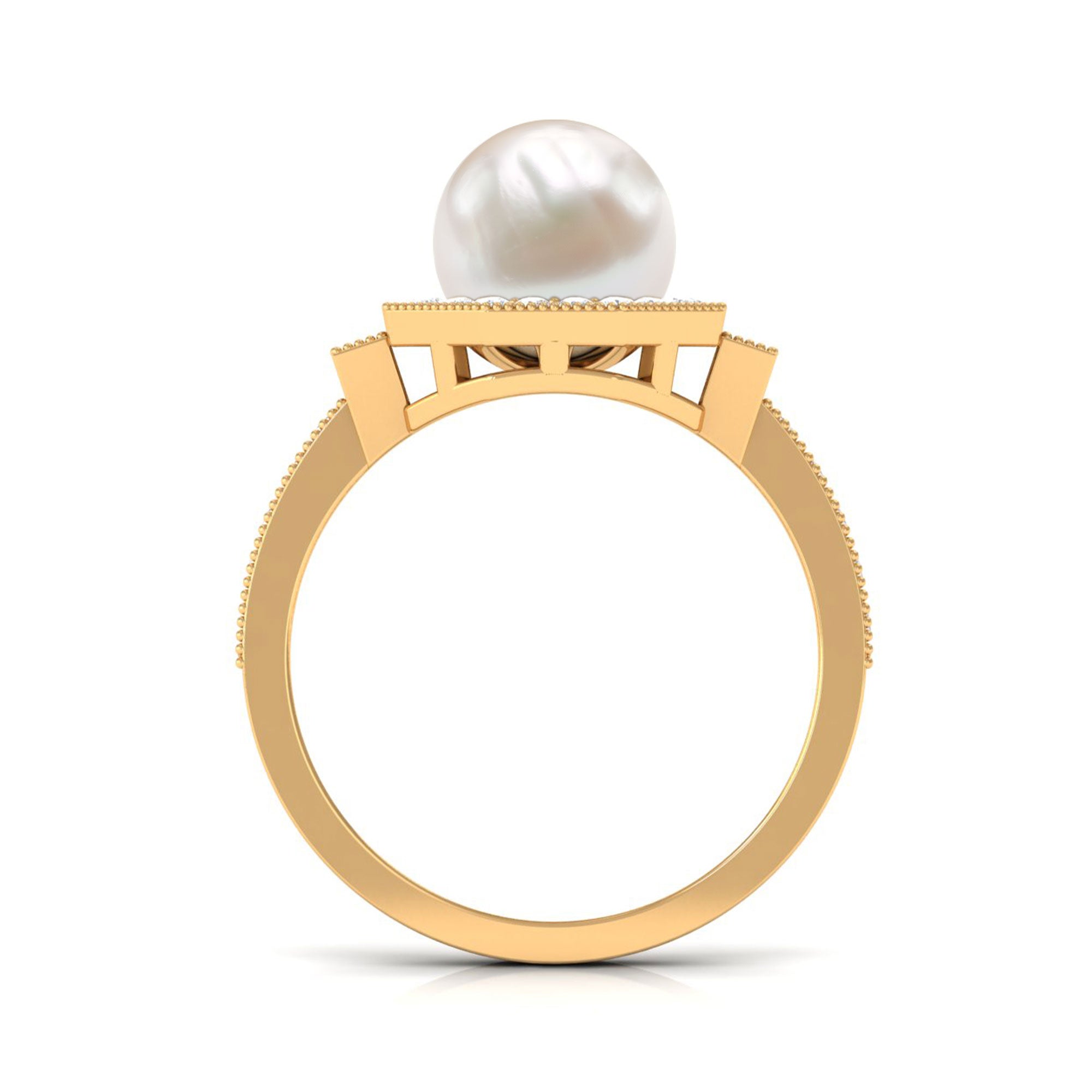 Art Deco Inspired 2 Carat Freshwater Pearl Engagement Ring with Diamond Halo AAA - Rosec Jewels
