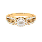 2.50 CT Freshwater Pearl and Diamond Engagement Ring with Beaded Gold Freshwater Pearl - ( AAA ) - Quality - Rosec Jewels