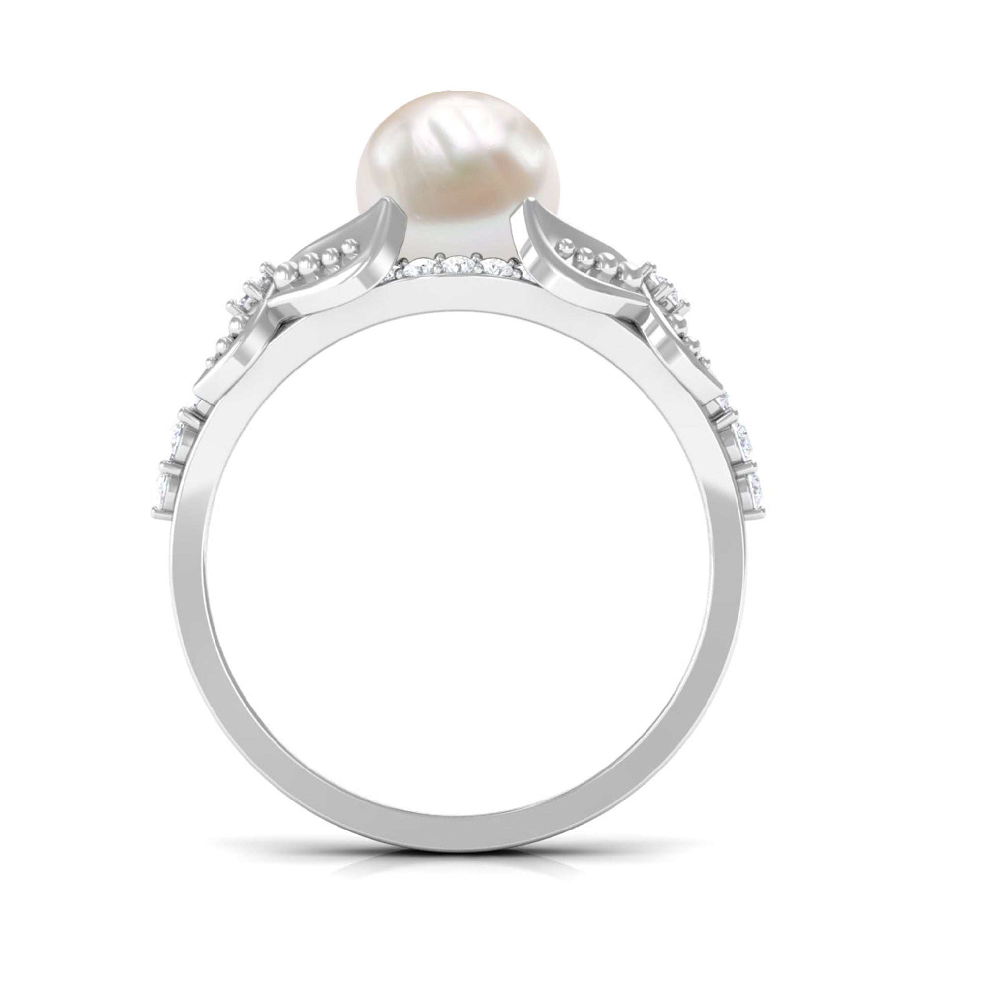 Rosec Jewels-Vintage Style 3 Carat Freshwater Pearl Engagement Ring with Diamond Split Shank
