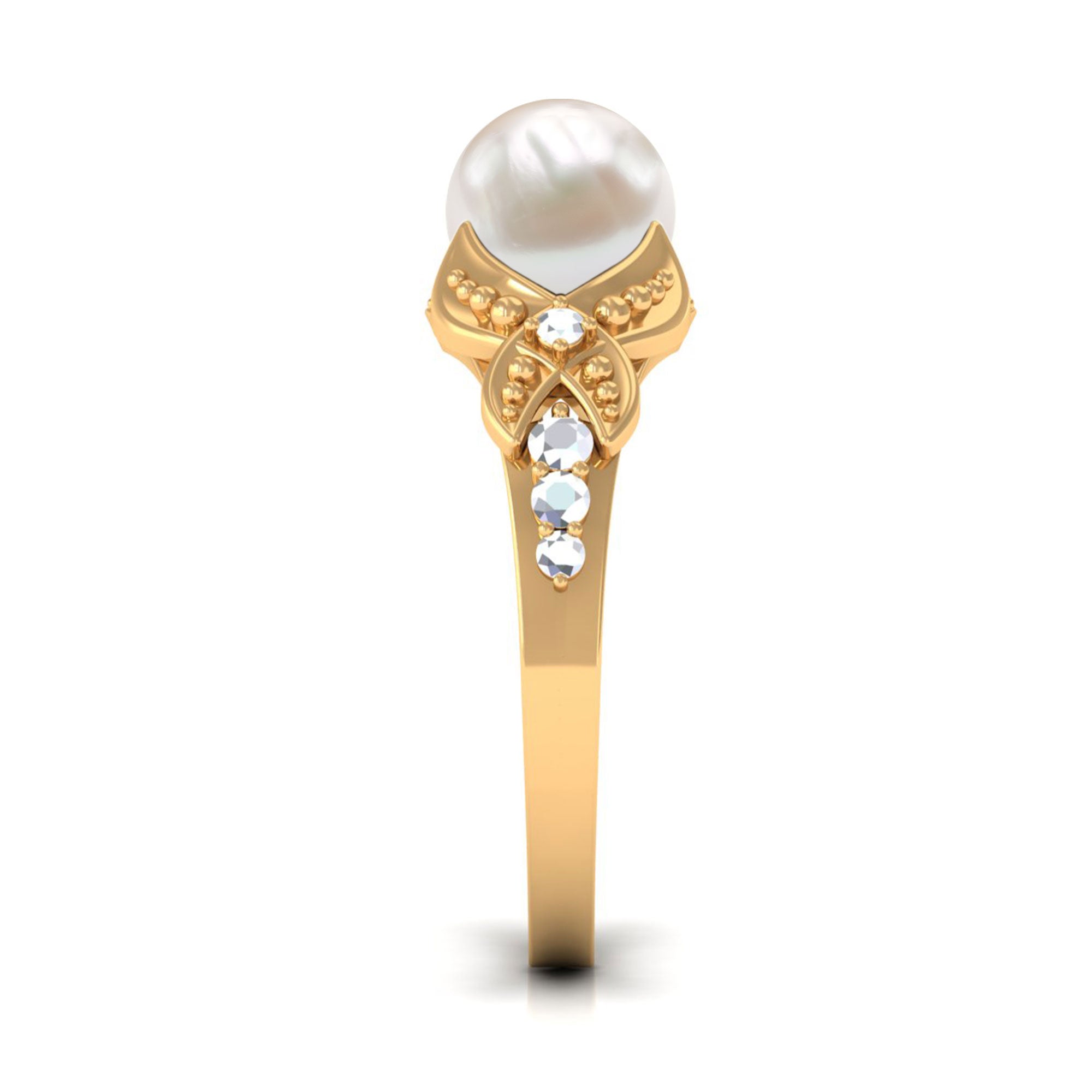 Rosec Jewels-Vintage Style 3 Carat Freshwater Pearl Engagement Ring with Diamond Split Shank