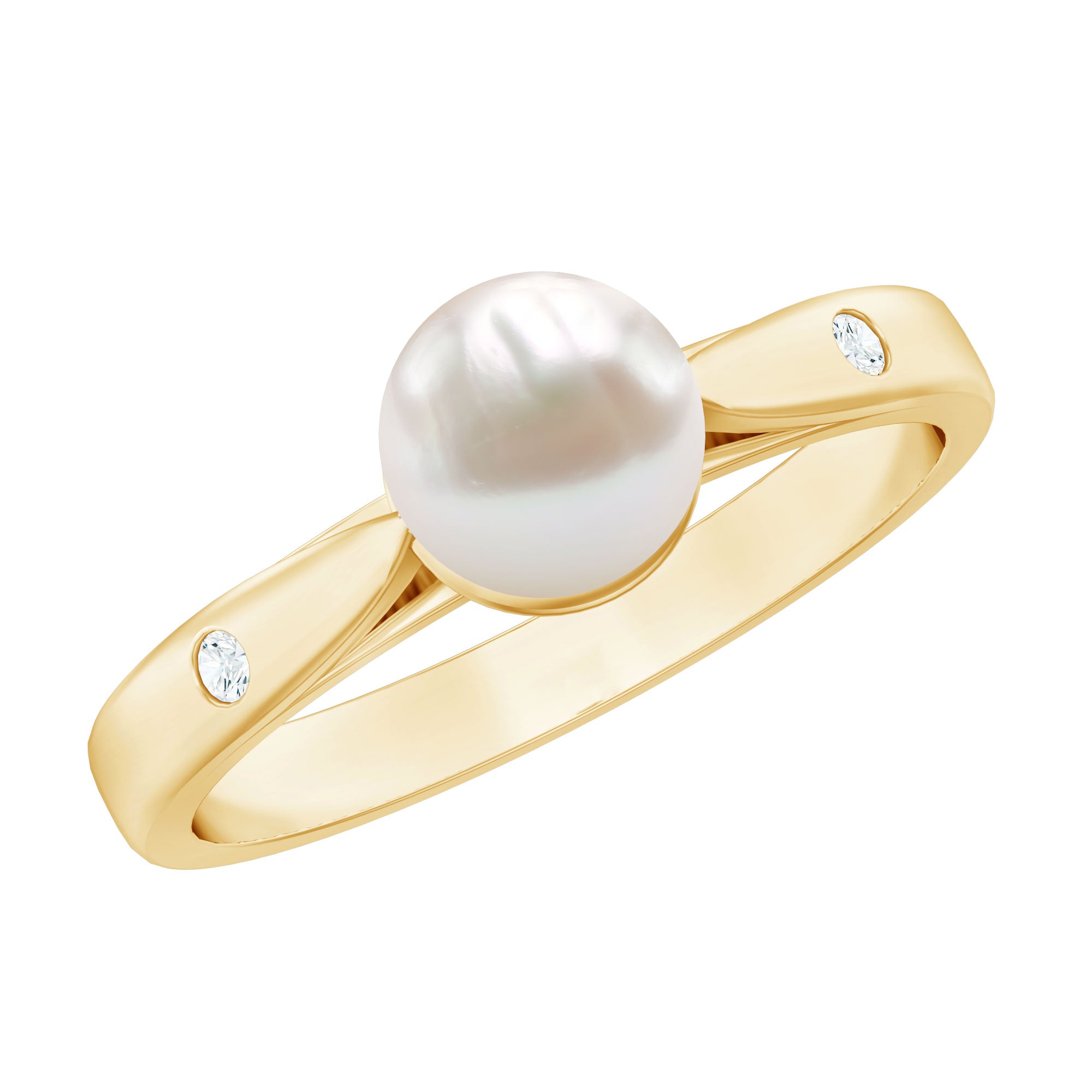 Natural 2 Carat Freshwater Pearl Solitaire Ring with Diamond AAA - Rosec Jewels