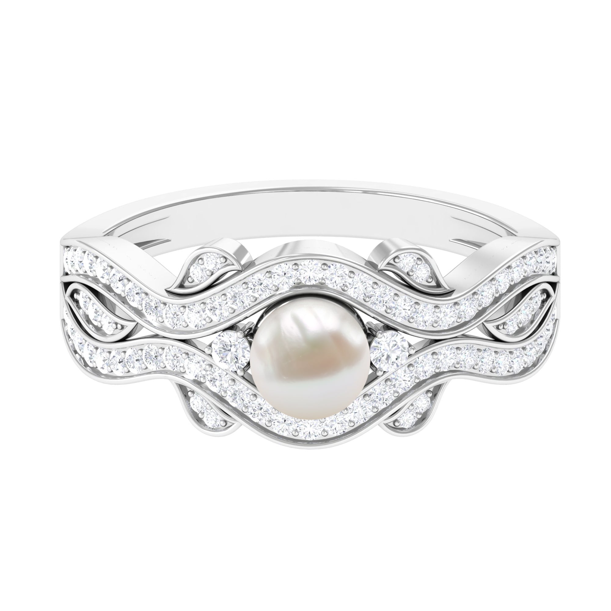 Designer Freshwater Pearl and Diamond Anniversary Band Ring