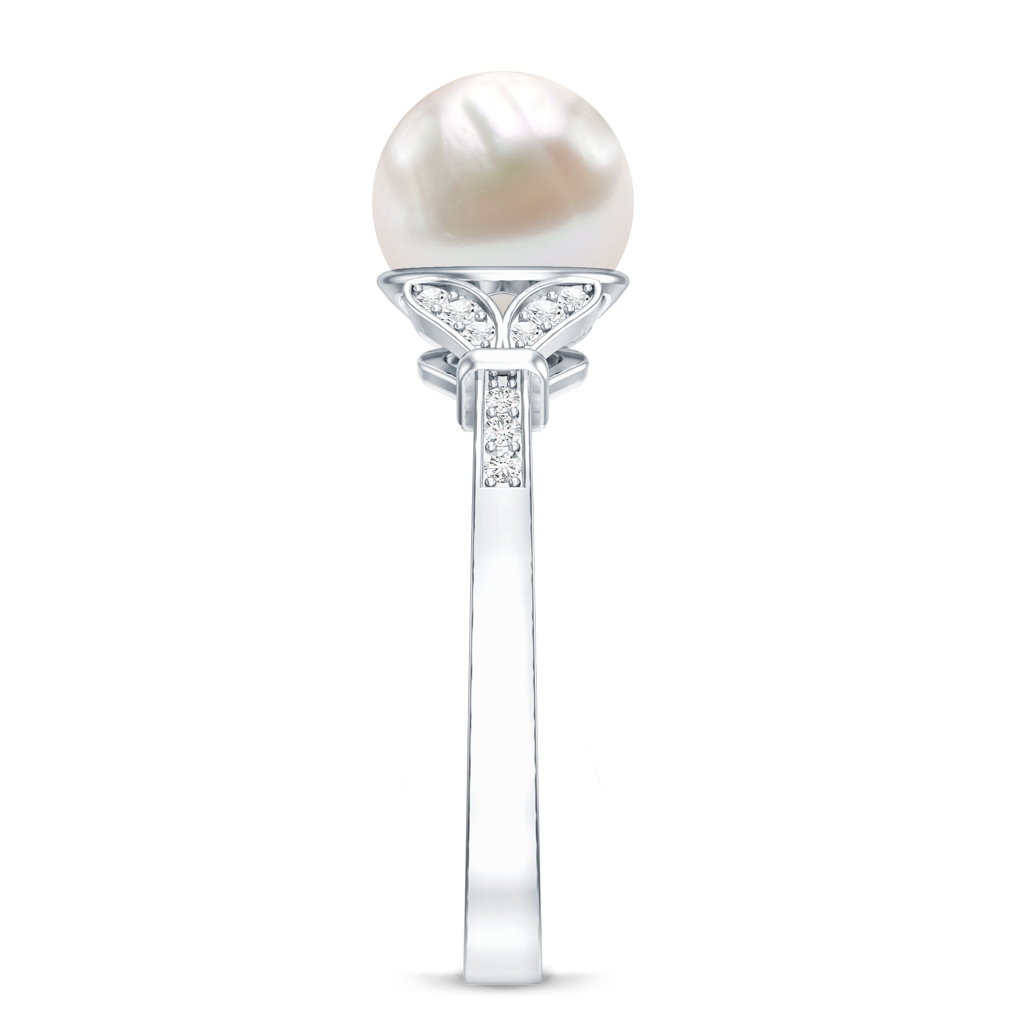 Rosec Jewels-Cultured 7.4 Carat Freshwater Pearl Diamond Engagement Ring with Split Shank
