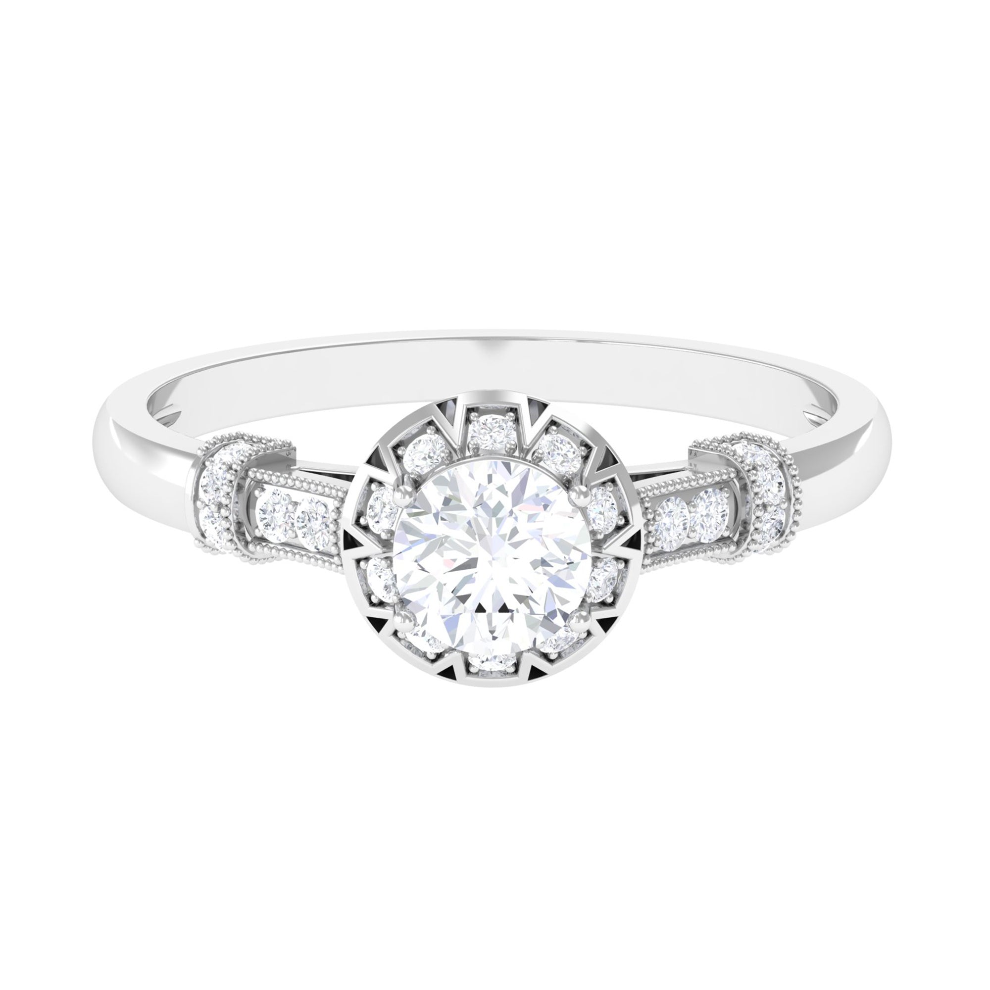 Vintage Cubic Zirconia Engagement Ring with Beaded Gold