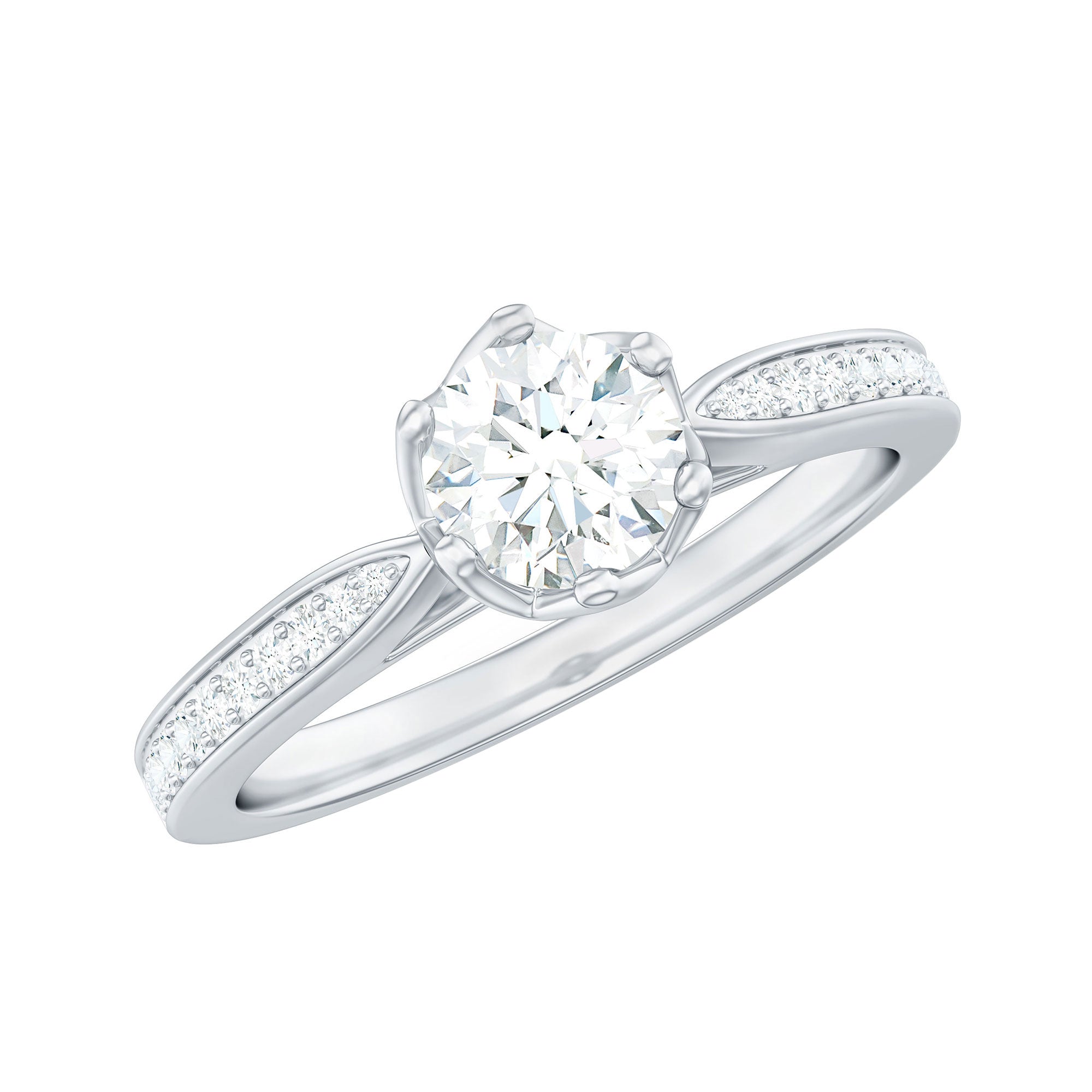 Rosec Jewels-Lotus Basket Set Cubic Zirconia Engagement Ring with Side Stones