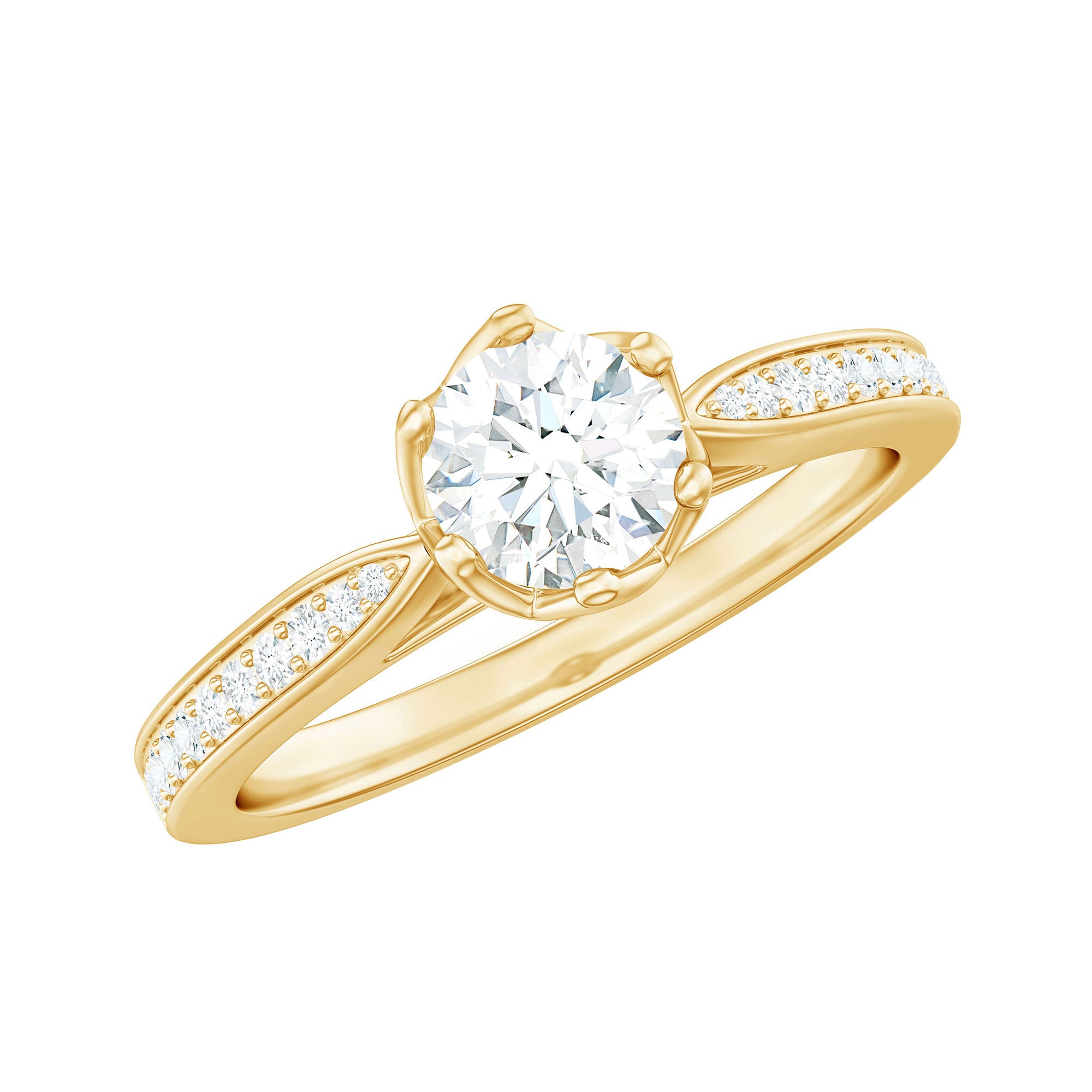 Rosec Jewels-Lotus Basket Set Cubic Zirconia Engagement Ring with Side Stones