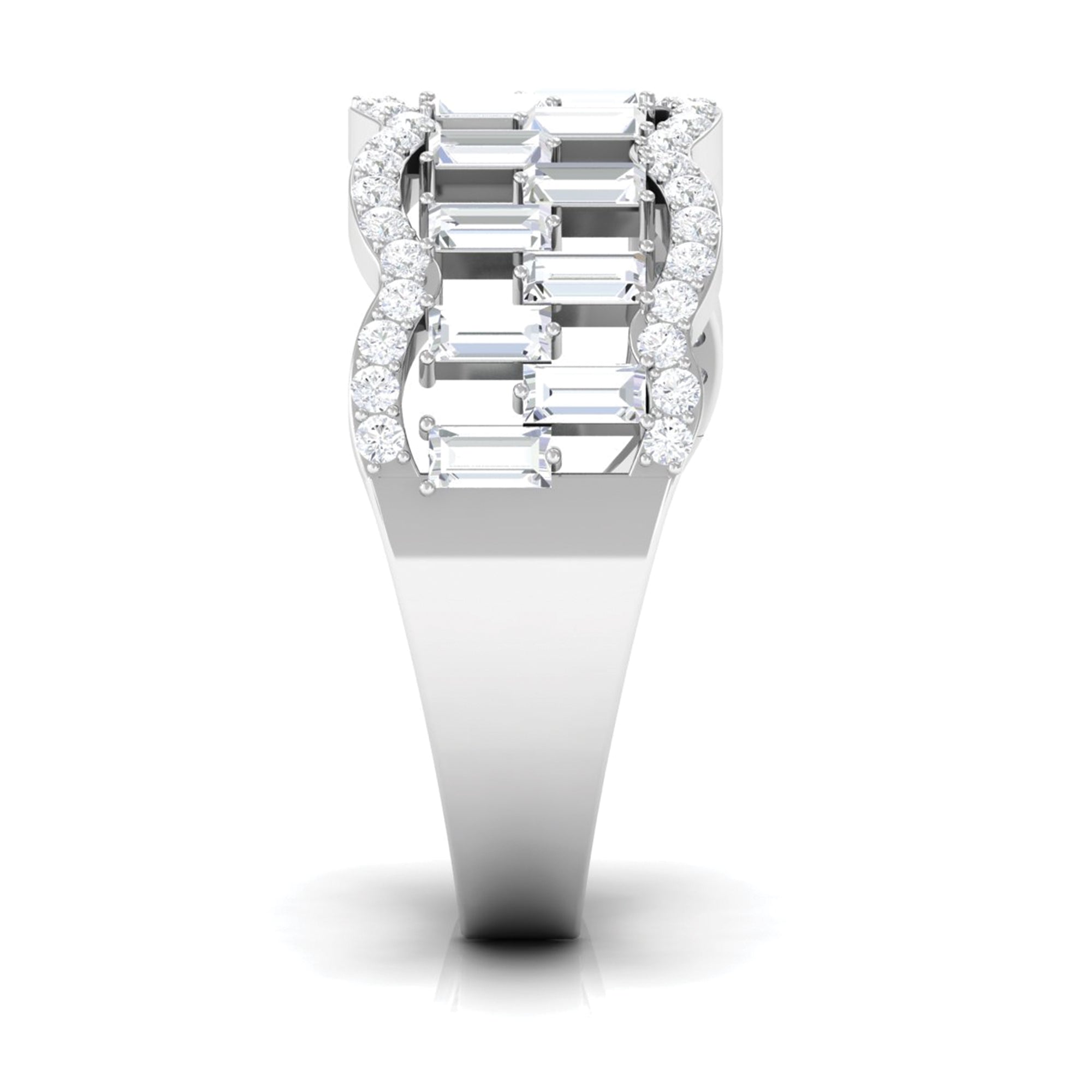 Round and Baguette Cut Zircon Classic Wedding Band Ring AAAA - Rosec Jewels