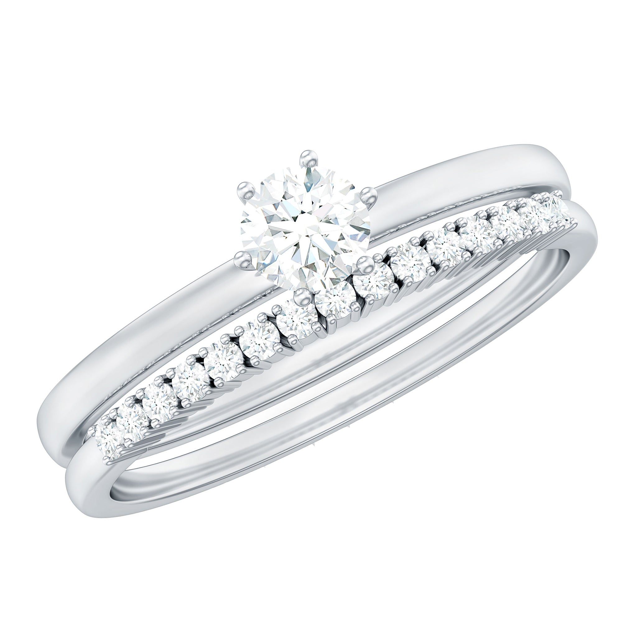Rosec Jewels-Simple Cubic Zirconia Solitaire Wedding Ring Set for Women