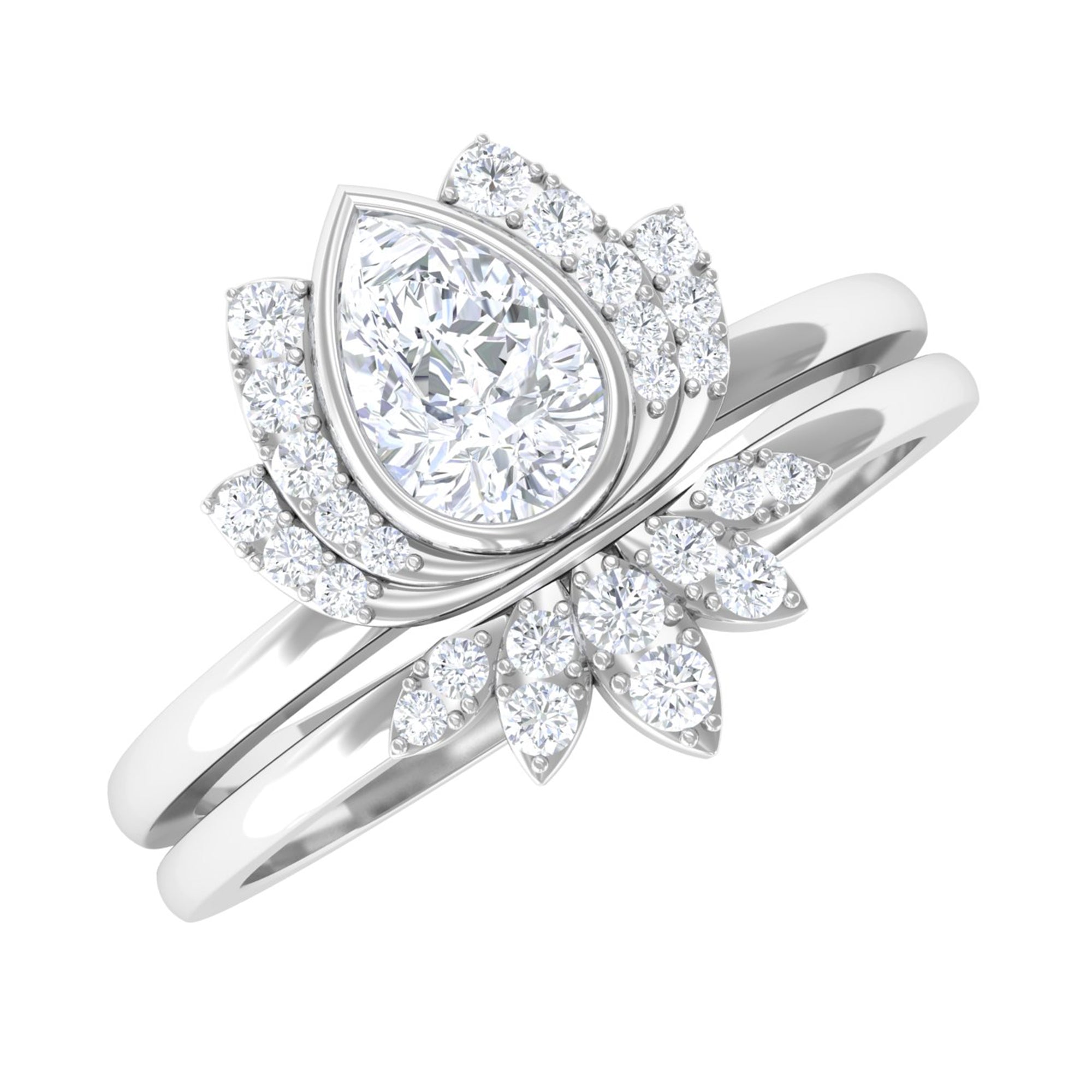 Certified Zircon Lotus Floral Bridal Wedding Ring Set AAAA - Rosec Jewels
