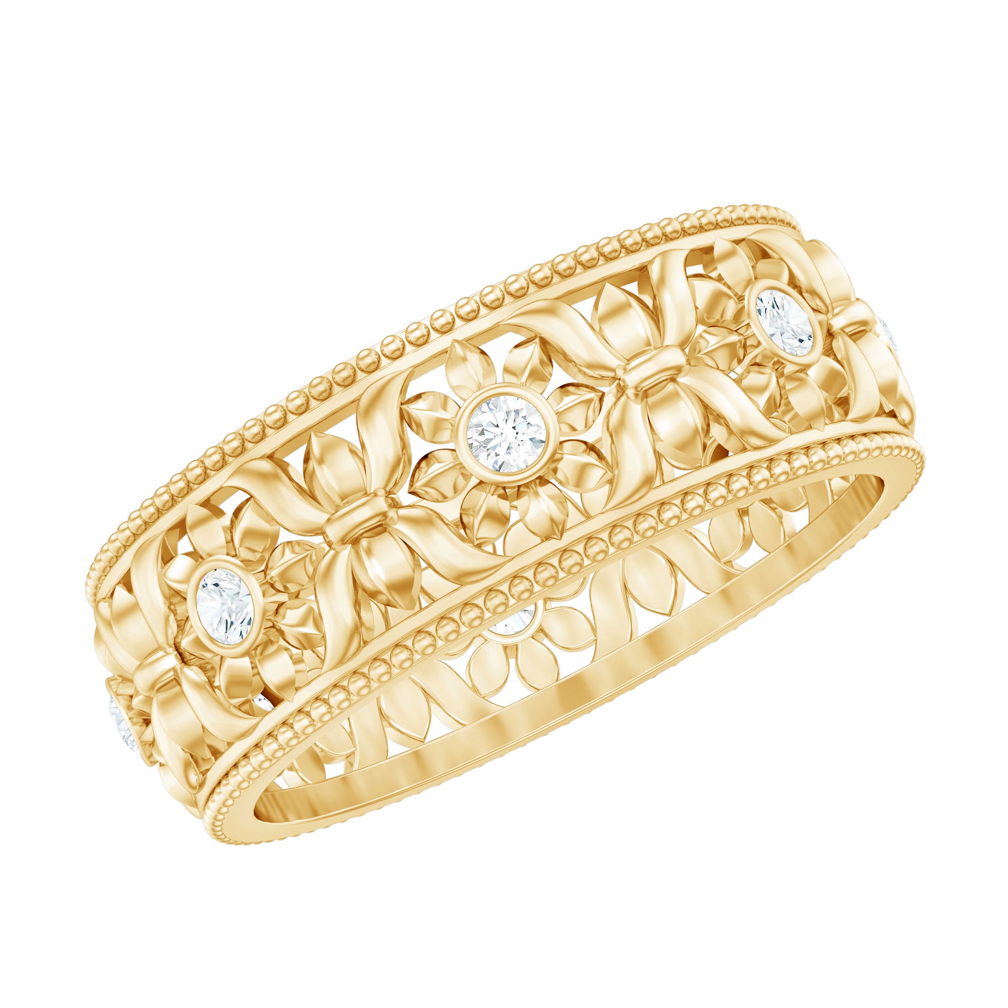 Flower Inspired Zircon Filigree Wedding Band AAAA - Rosec Jewels