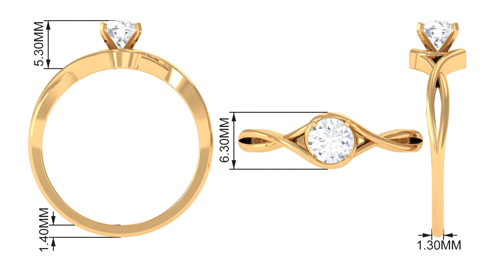 1/2 CT Round Solitaire Zircon Crossover Engagement Ring AAAA - Rosec Jewels