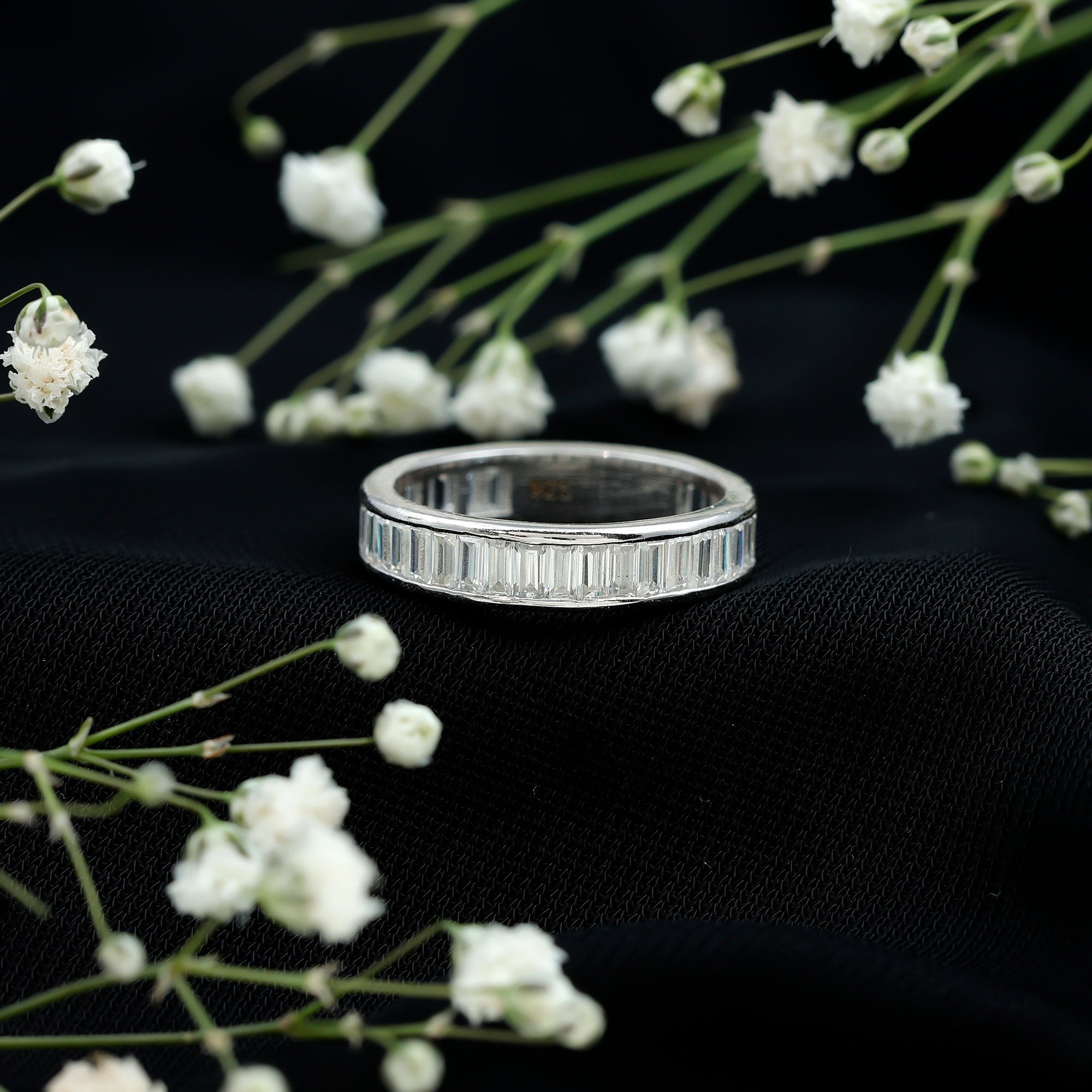 1/2 CT Channel Set Baguette Cut Zircon Eternity Band Ring AAAA - Rosec Jewels