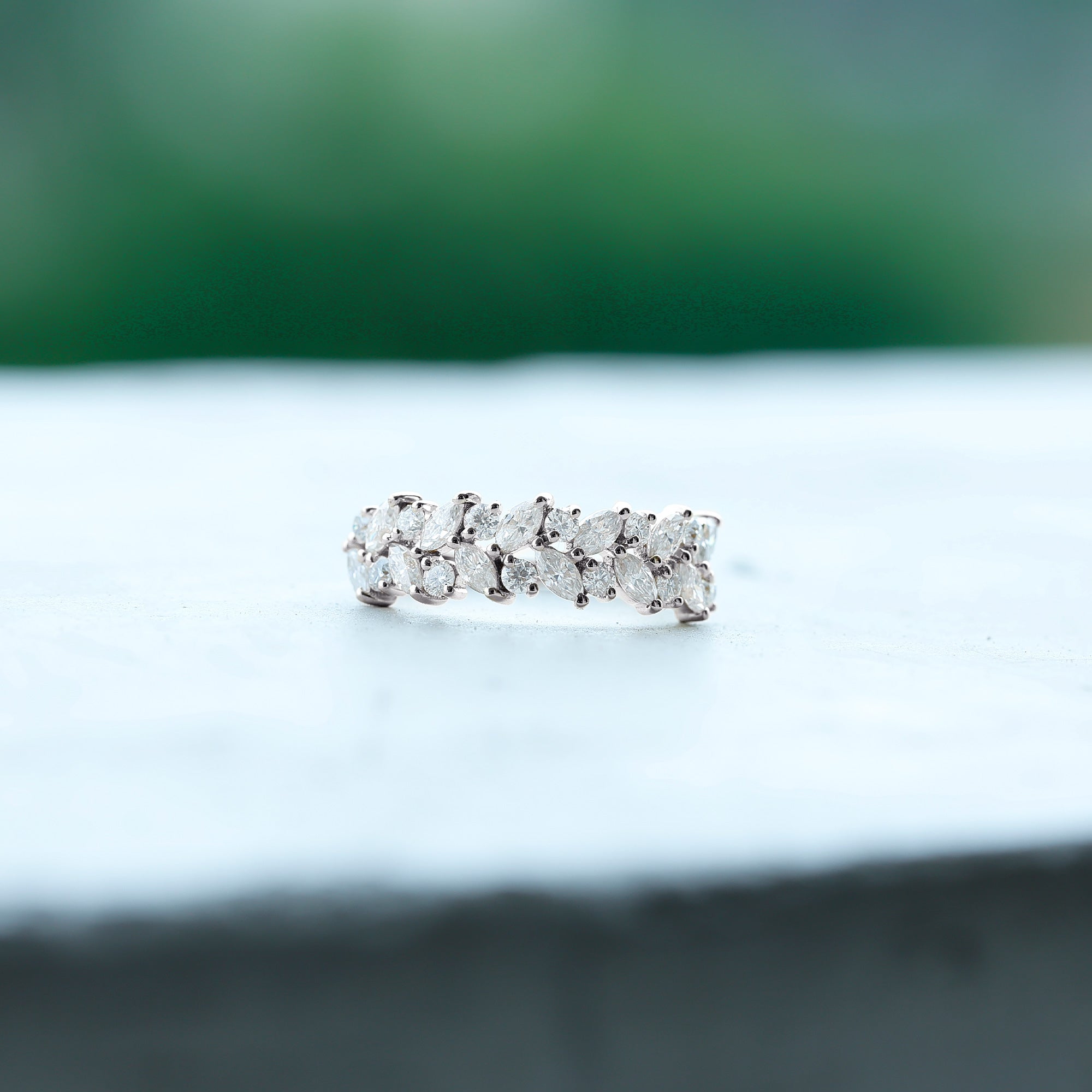 Marquise and Round Zircon Half Eternity Band Ring AAAA - Rosec Jewels