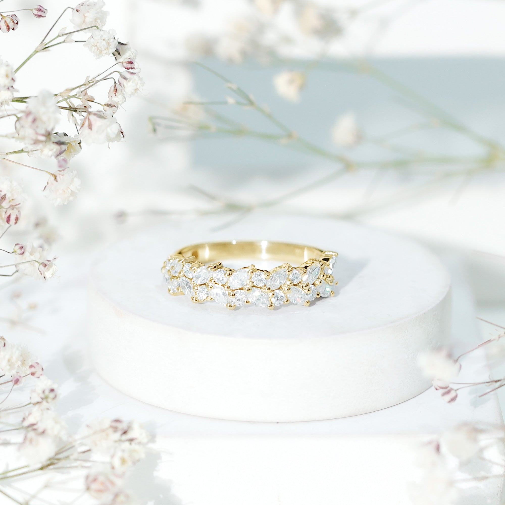 Marquise and Round Zircon Half Eternity Band Ring AAAA - Rosec Jewels