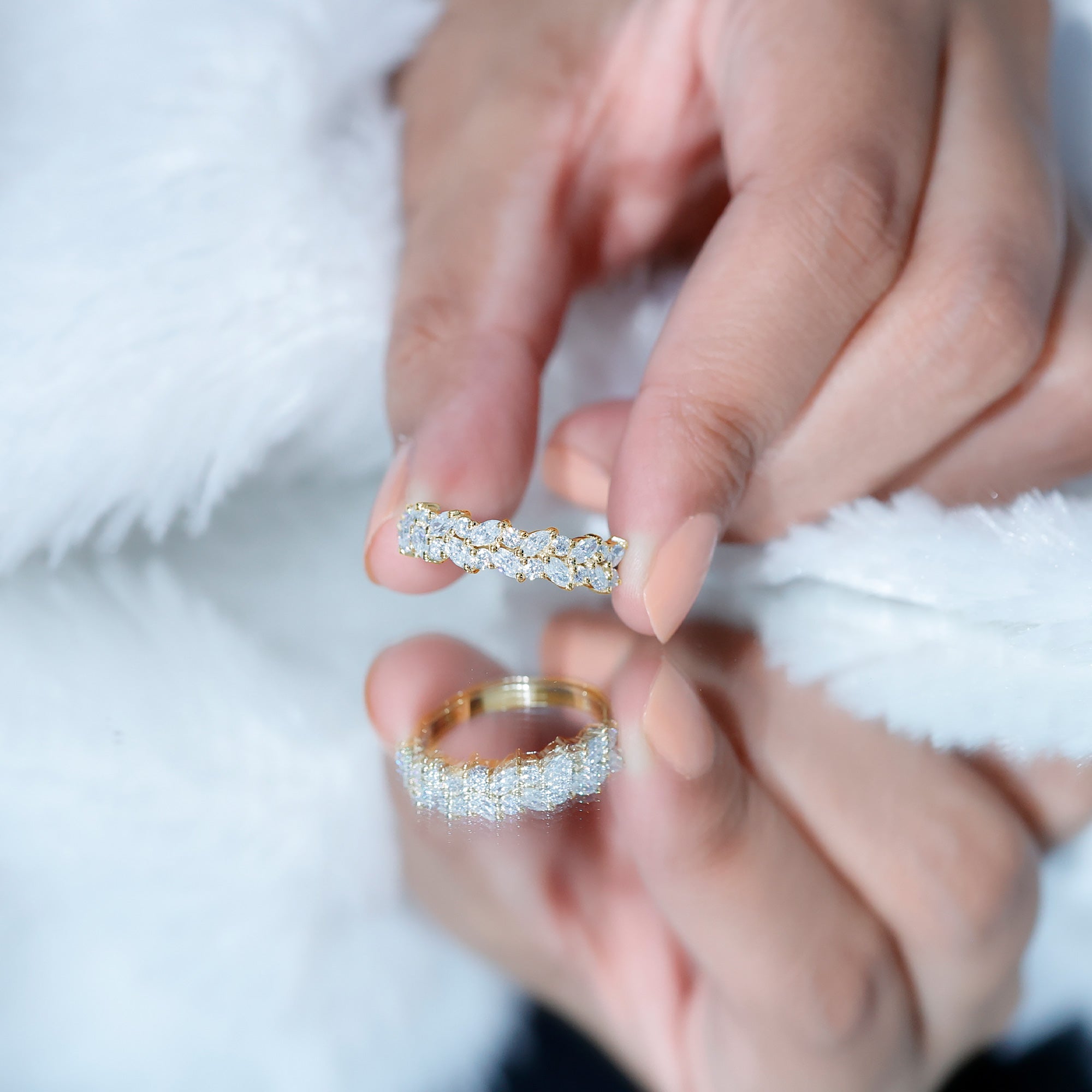 Marquise and Round Zircon Half Eternity Band Ring AAAA - Rosec Jewels