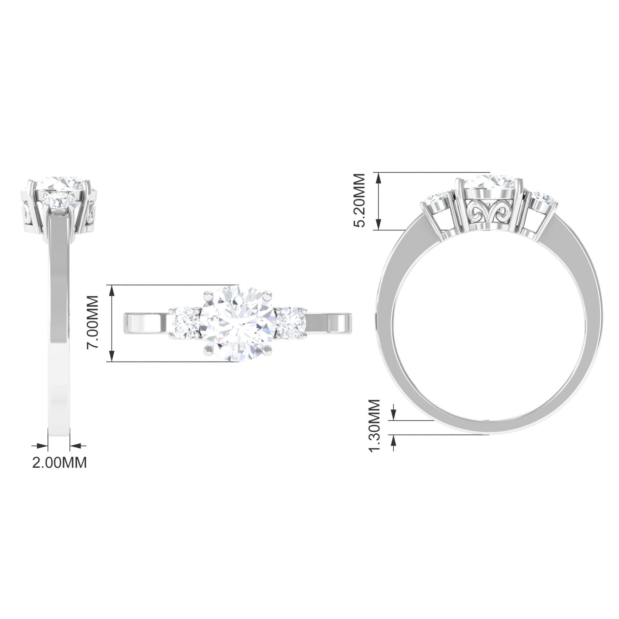 Round Cubic Zirconia Three Stone Engagement Ring AAAA - Rosec Jewels