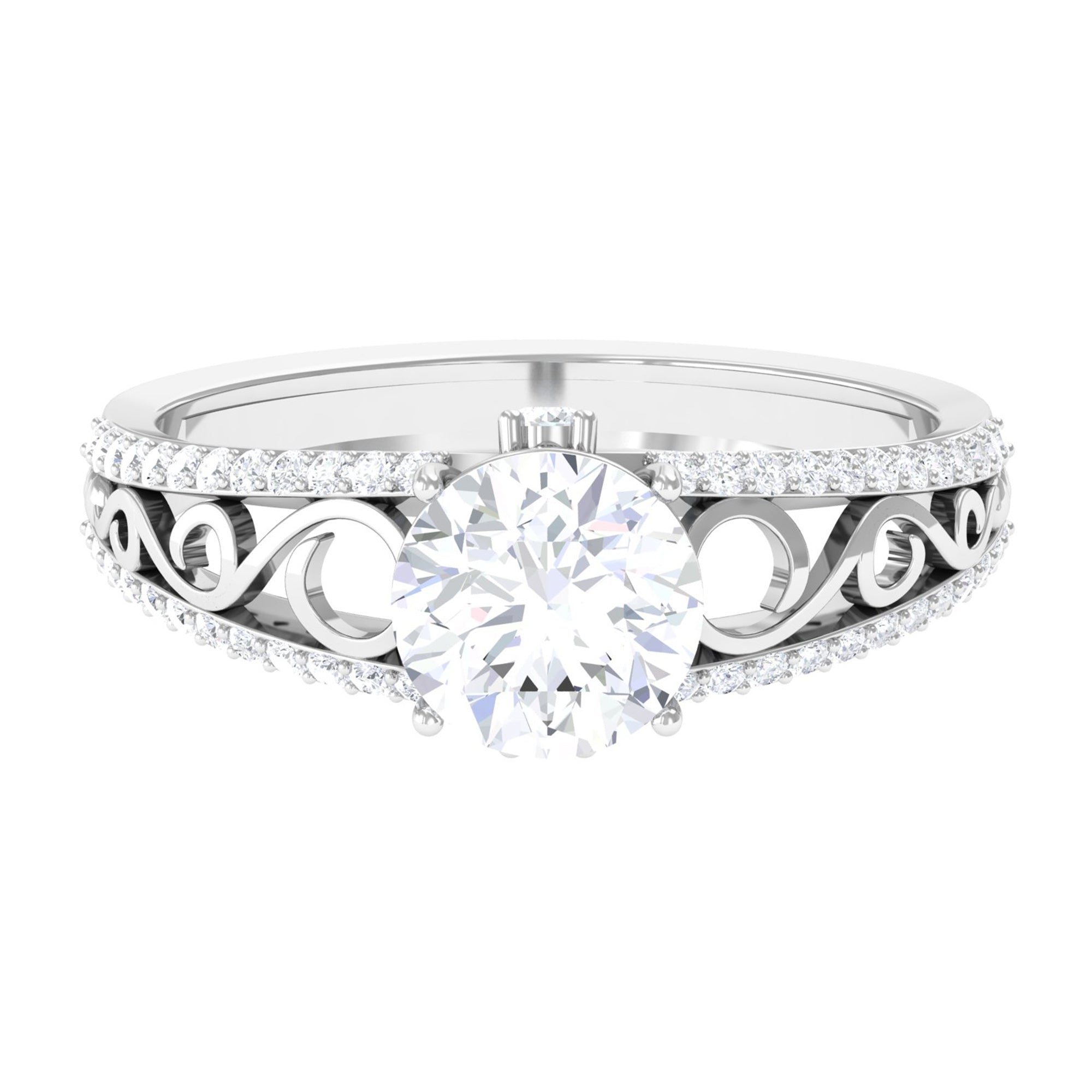 Rosec Jewels-Solitaire 1 Carat Cubic Zirconia Vintage Looking Engagement Ring