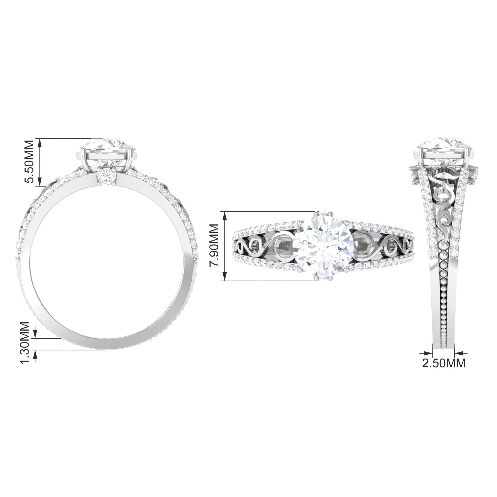 Rosec Jewels-Solitaire 1 Carat Cubic Zirconia Vintage Looking Engagement Ring