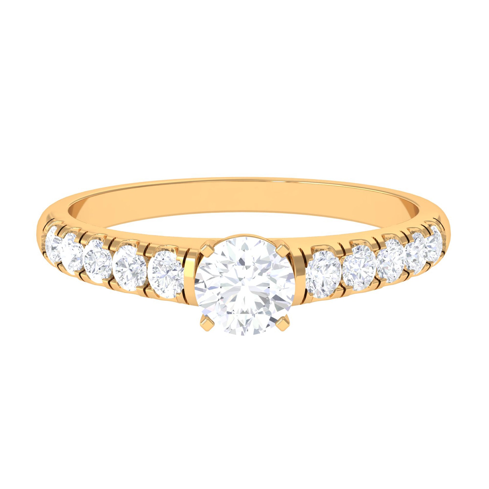 1 CT Round Cubic Zirconia Side Stone Engagement Ring AAAA - Rosec Jewels