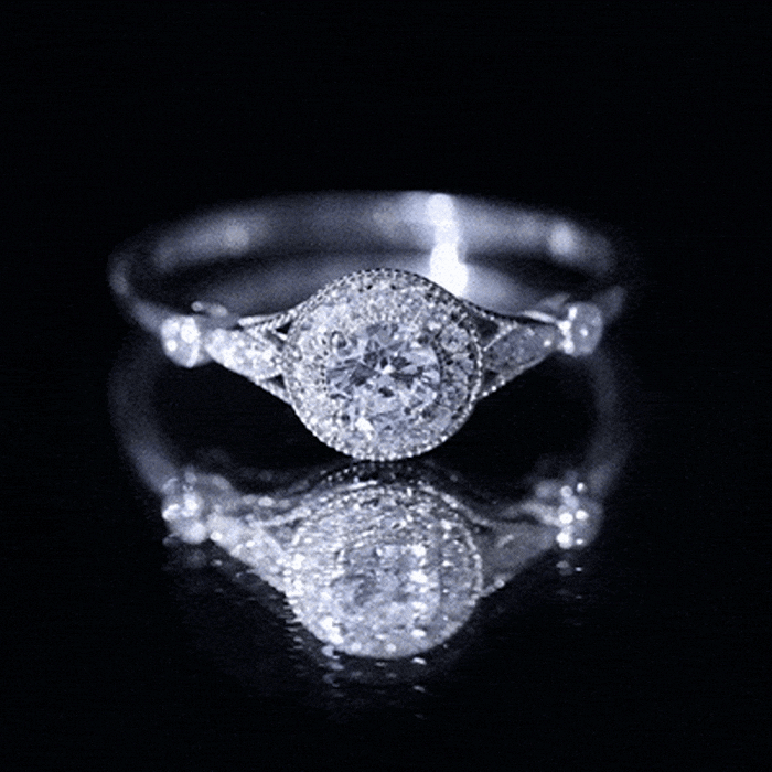 Antique Inspired Zircon Halo Engagement Ring AAAA - Rosec Jewels