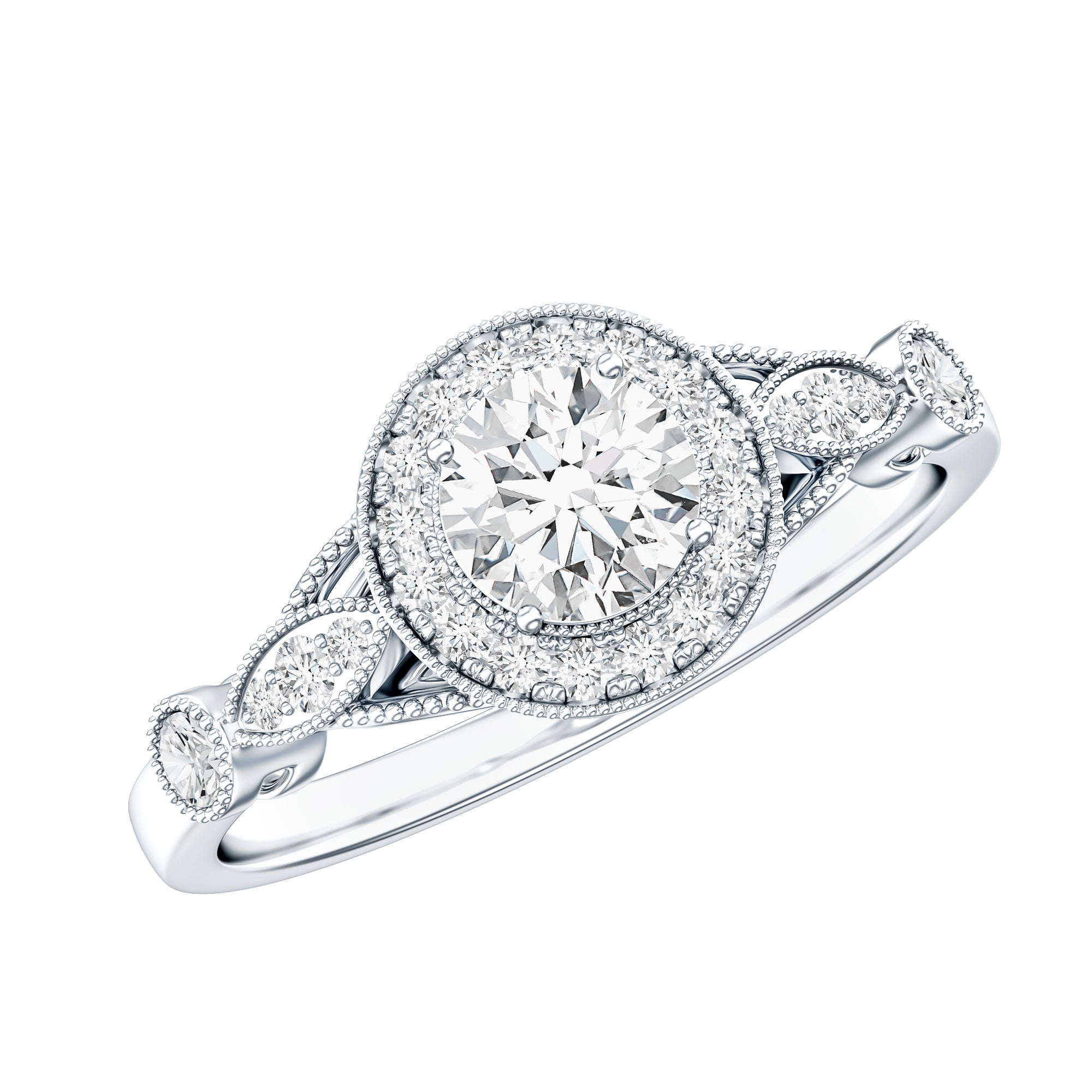 Antique Inspired Zircon Halo Engagement Ring AAAA - Rosec Jewels