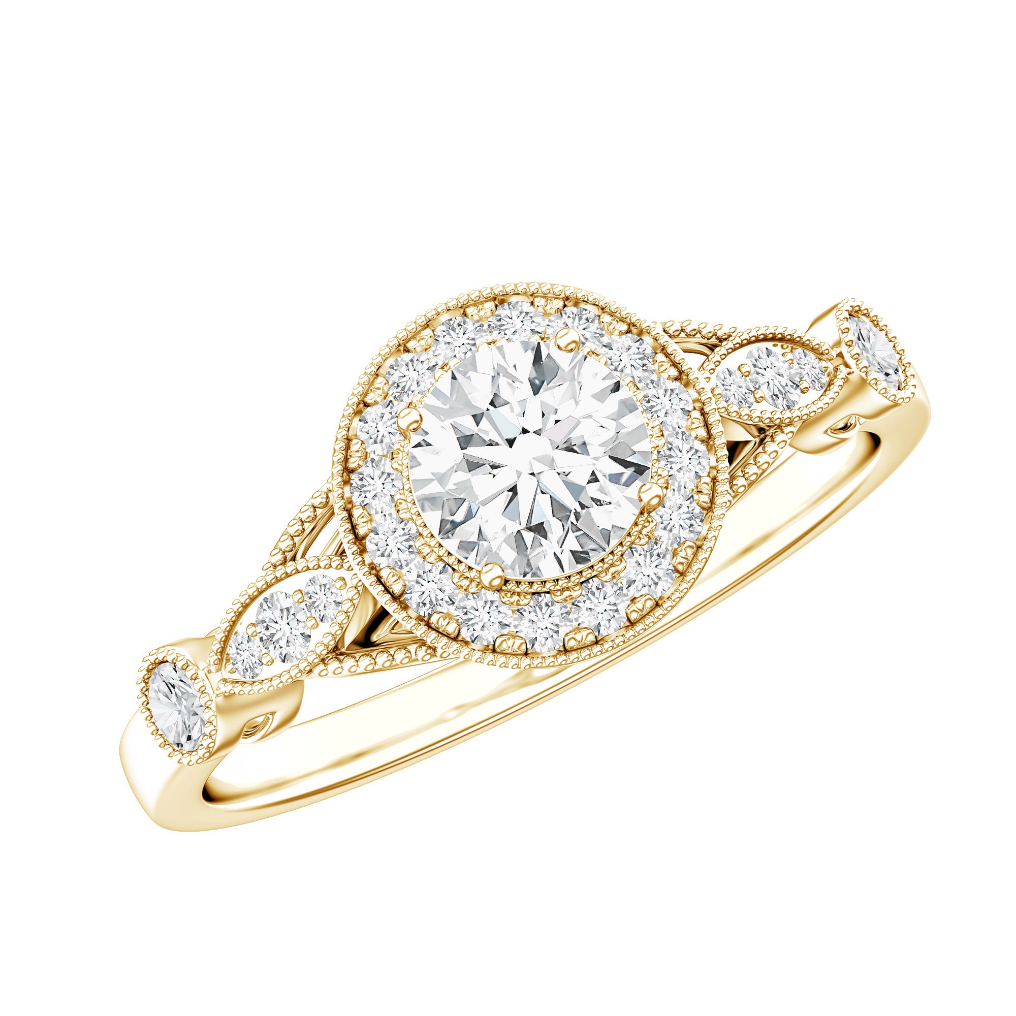 Antique Inspired Zircon Halo Engagement Ring AAAA - Rosec Jewels