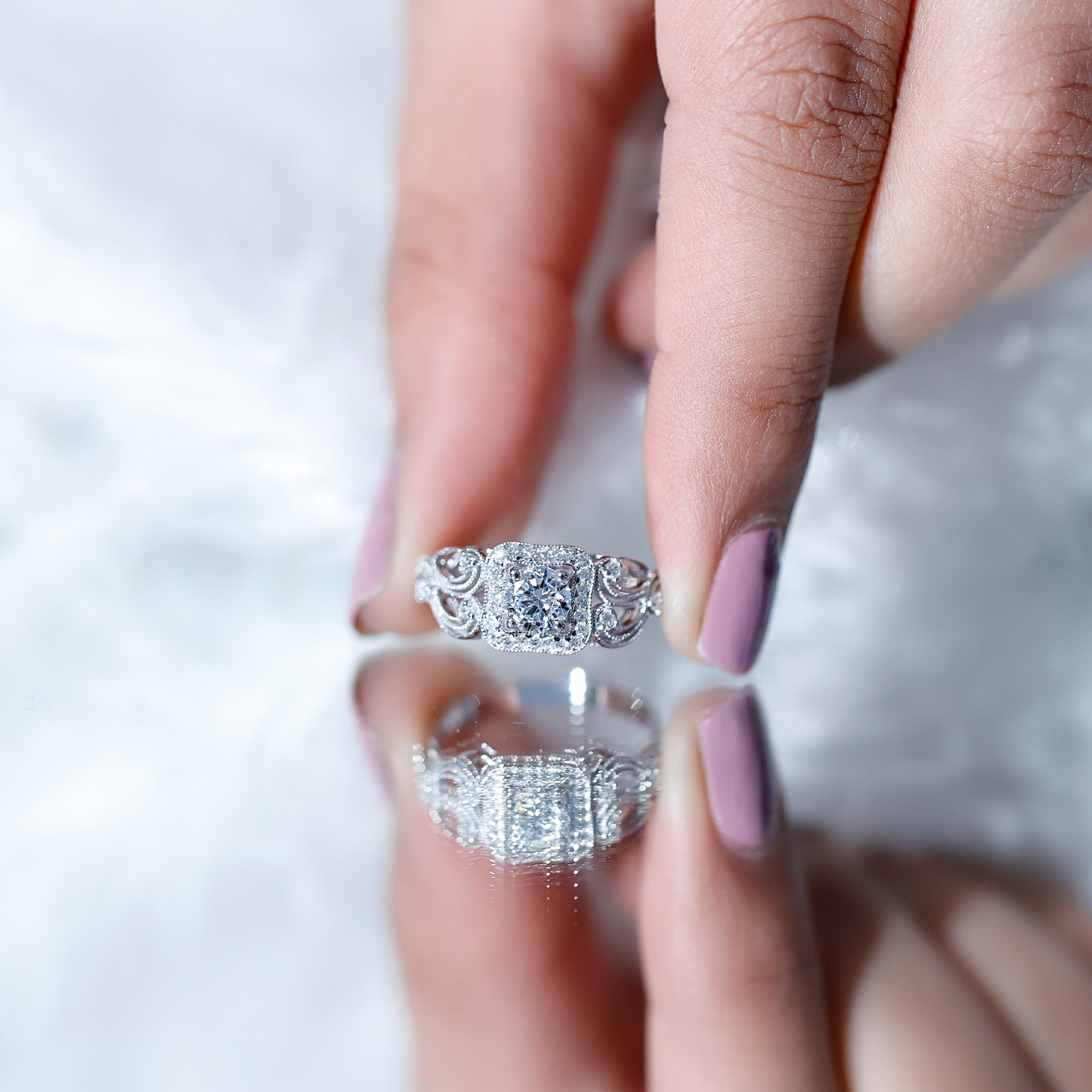 Rosec Jewels-Zircon Vintage Inspired Halo Engagement Ring