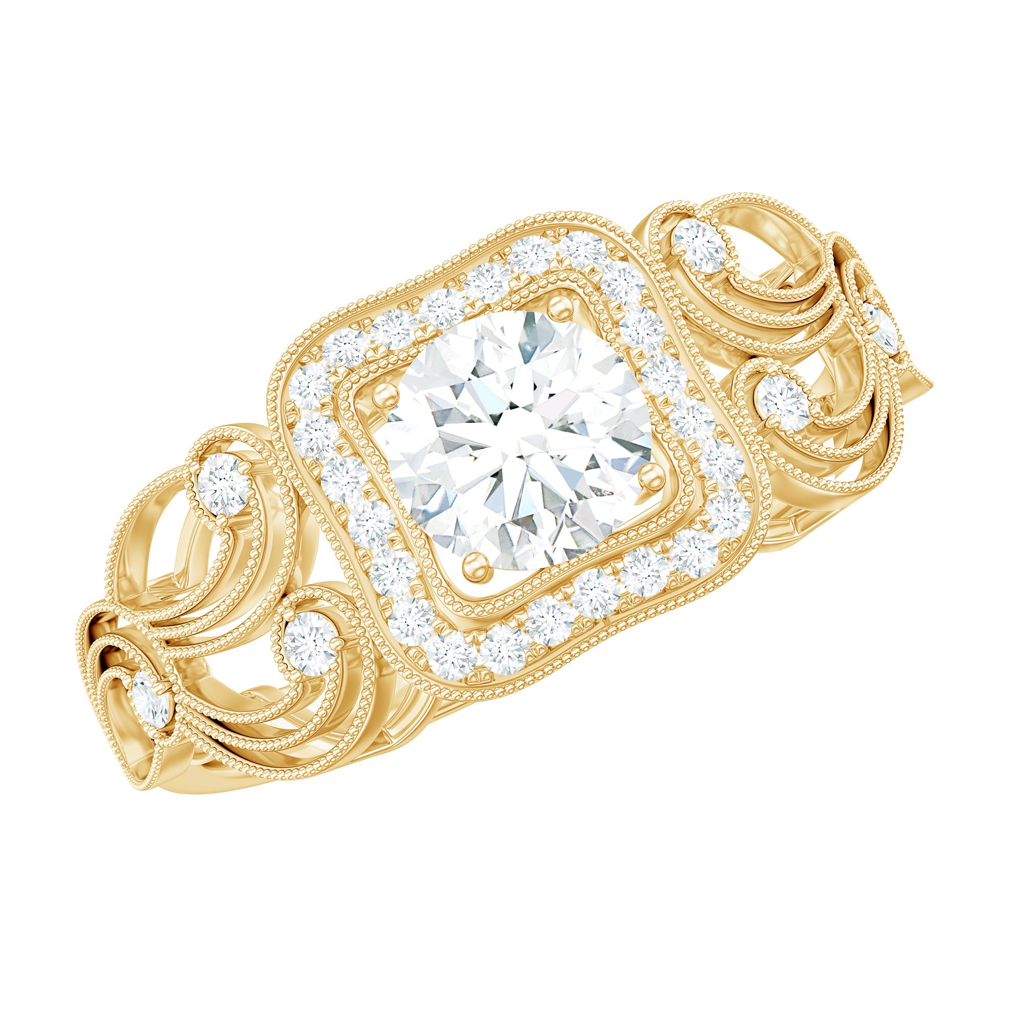 Rosec Jewels-Zircon Vintage Inspired Halo Engagement Ring