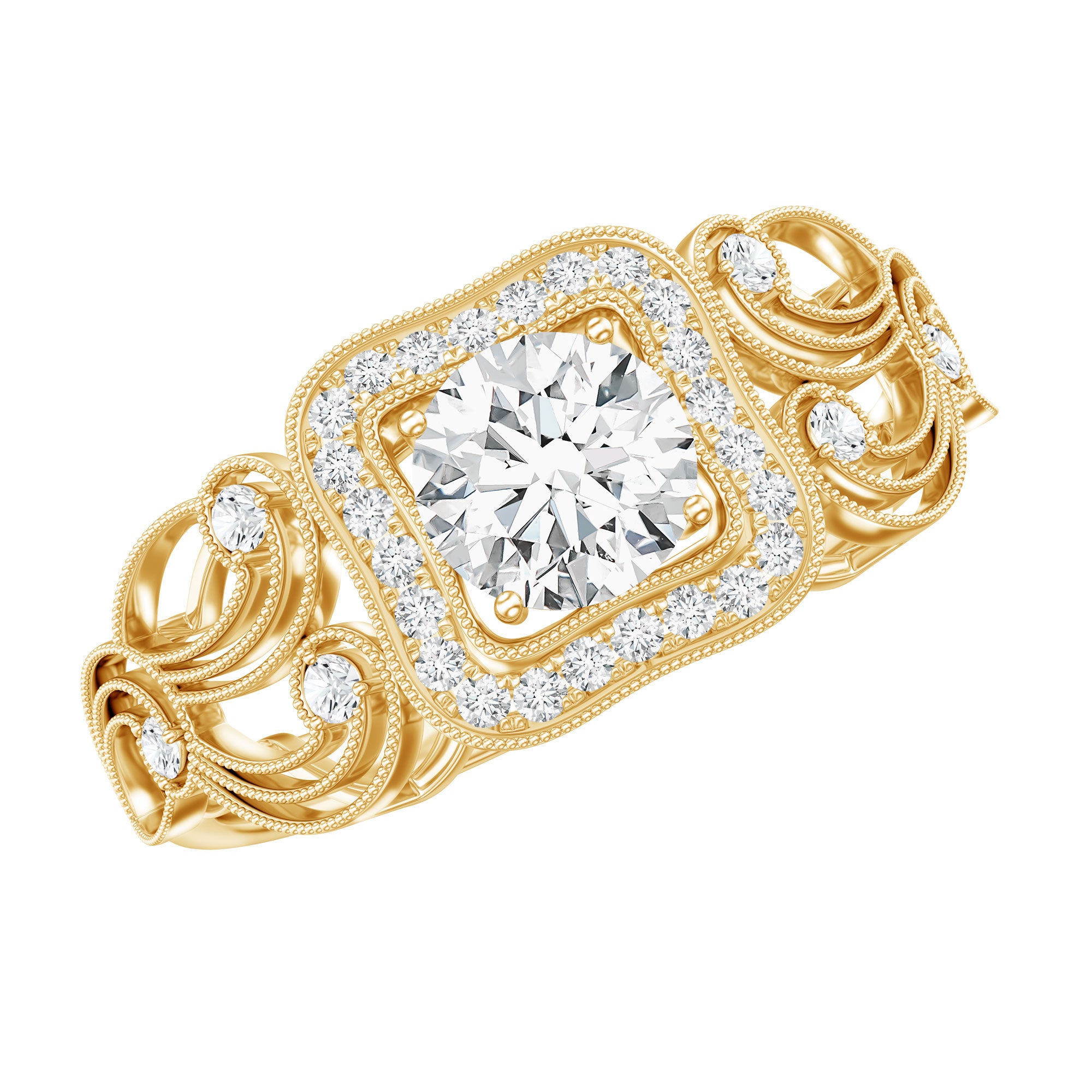 Zircon Vintage Inspired Halo Engagement Ring AAAA - Rosec Jewels
