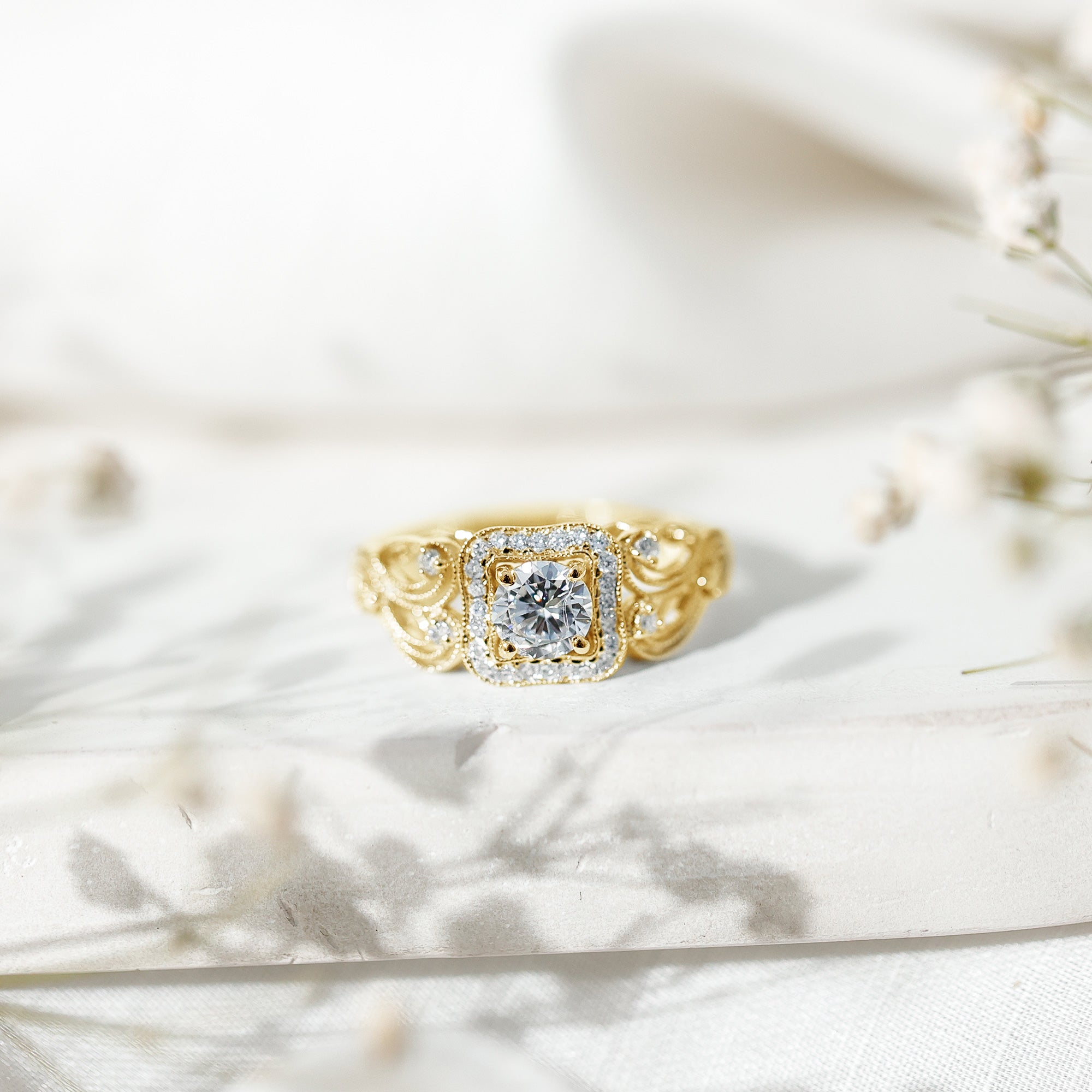 Rosec Jewels-Zircon Vintage Inspired Halo Engagement Ring