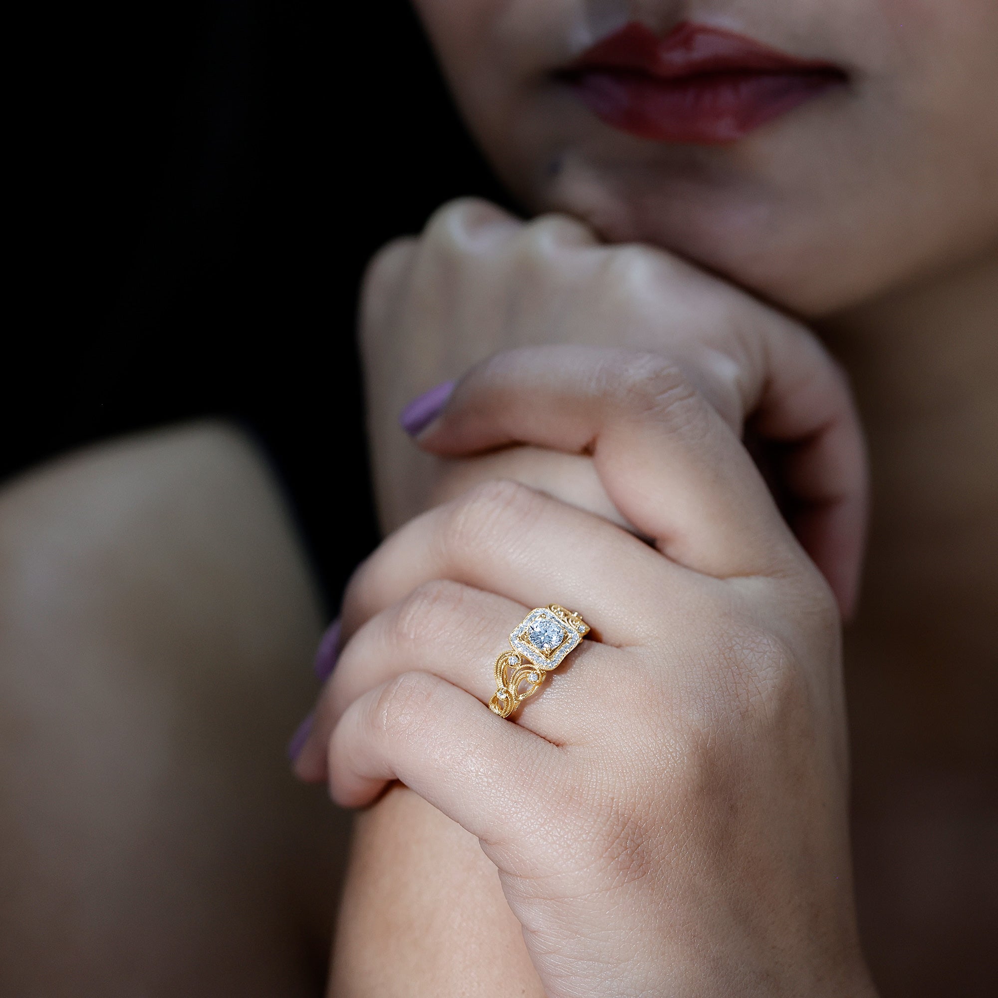 Rosec Jewels-Zircon Vintage Inspired Halo Engagement Ring
