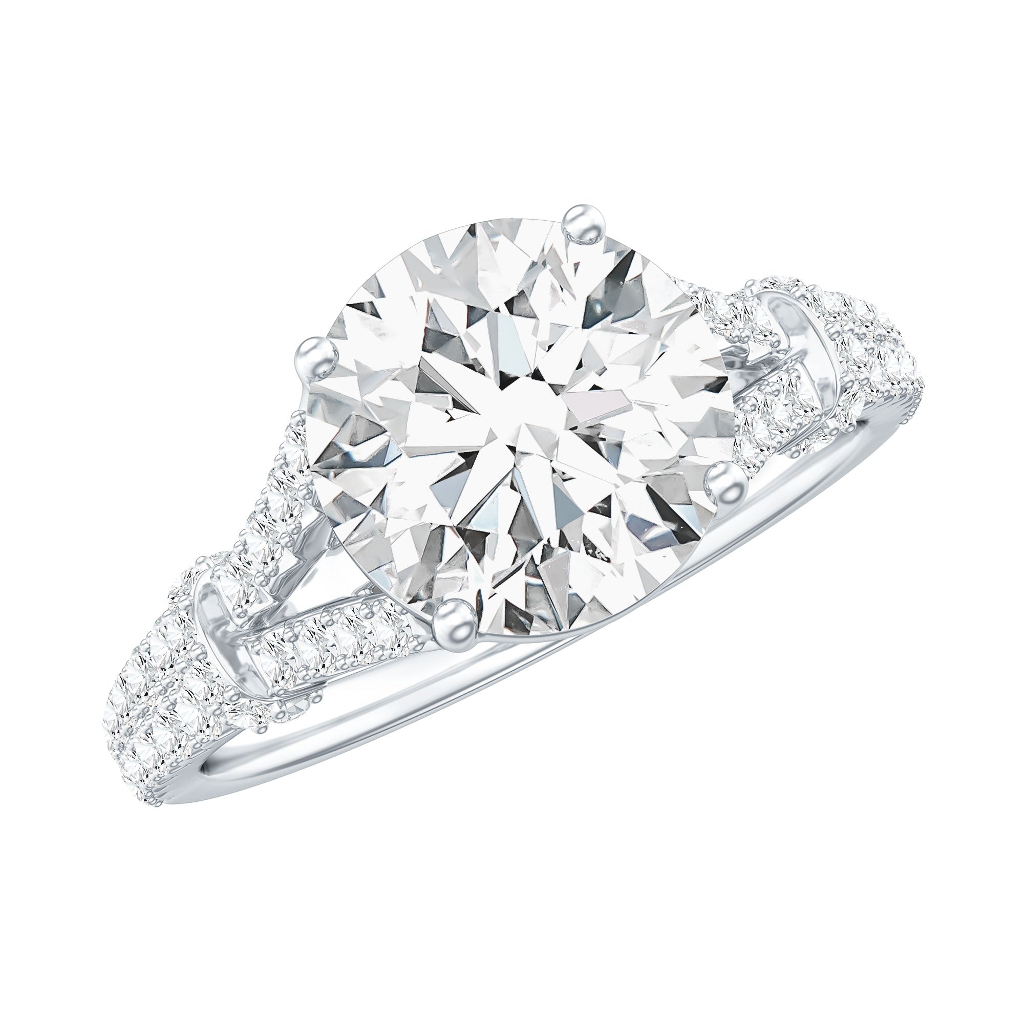 3 CT Simulated Diamond Solitaire Engagement Ring with Split Shank AAAA - Rosec Jewels