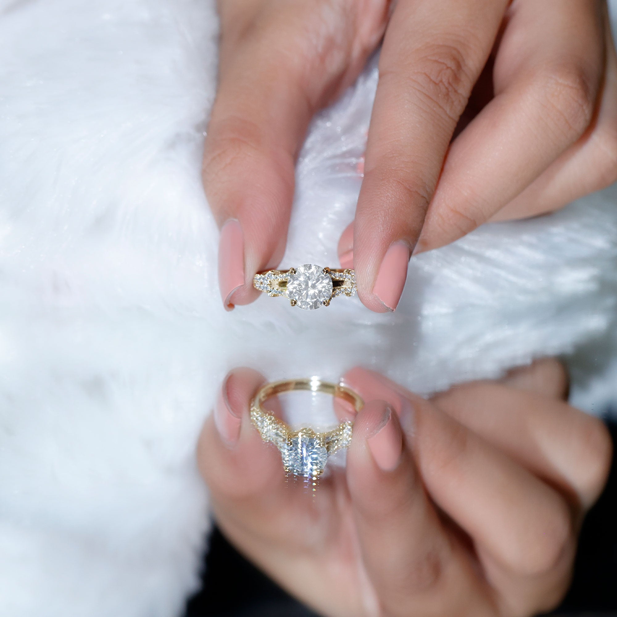 3 CT Simulated Diamond Solitaire Engagement Ring with Split Shank AAAA - Rosec Jewels
