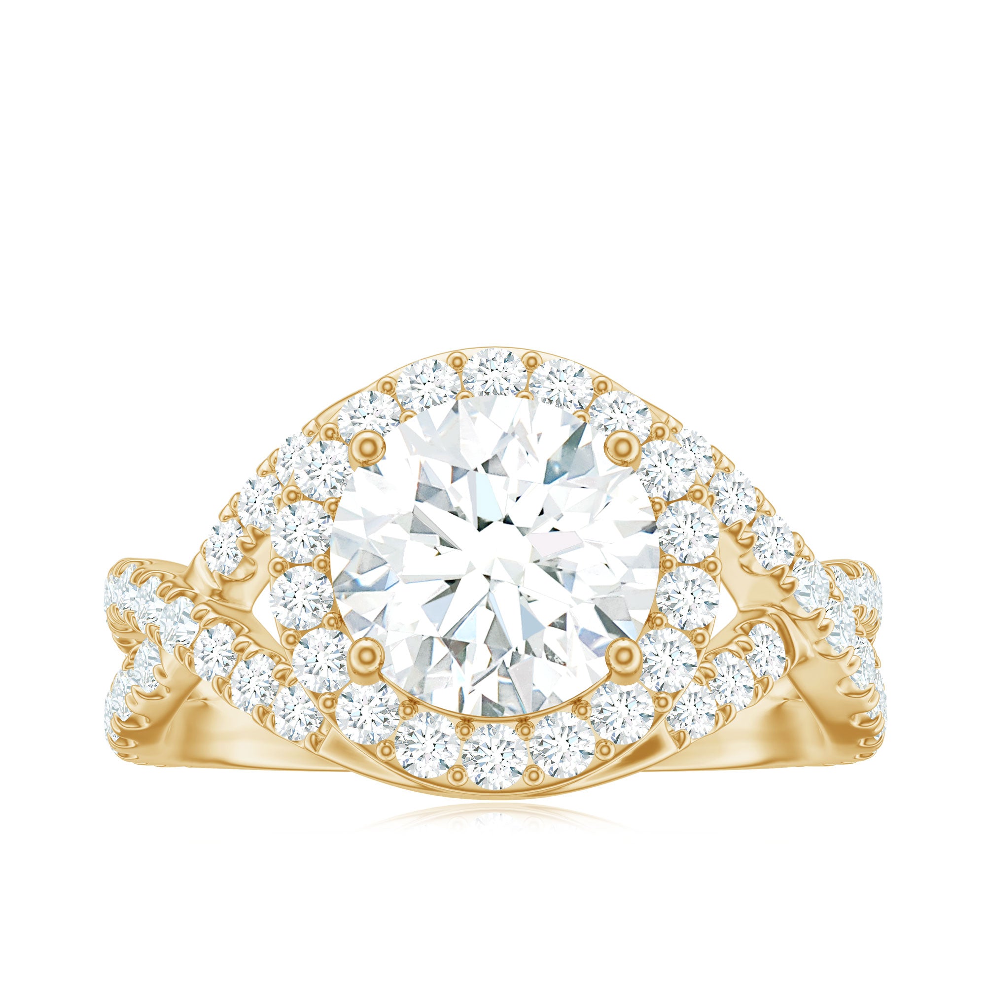 2 Carat Round Shape Zircon Crossover Engagement Ring AAAA - Rosec Jewels