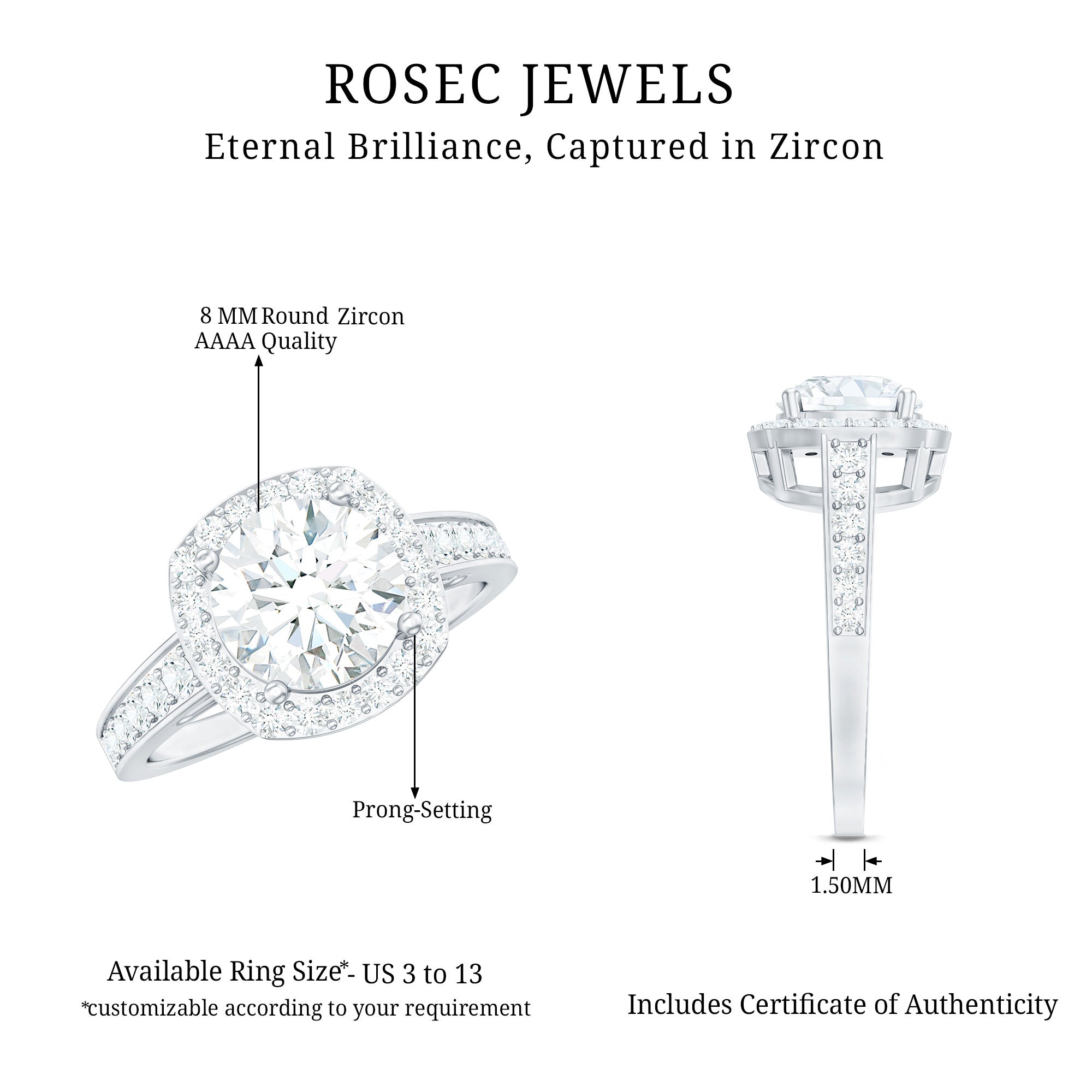 Cubic Zirconia Vintage Inspired Engagement Ring AAAA - Rosec Jewels