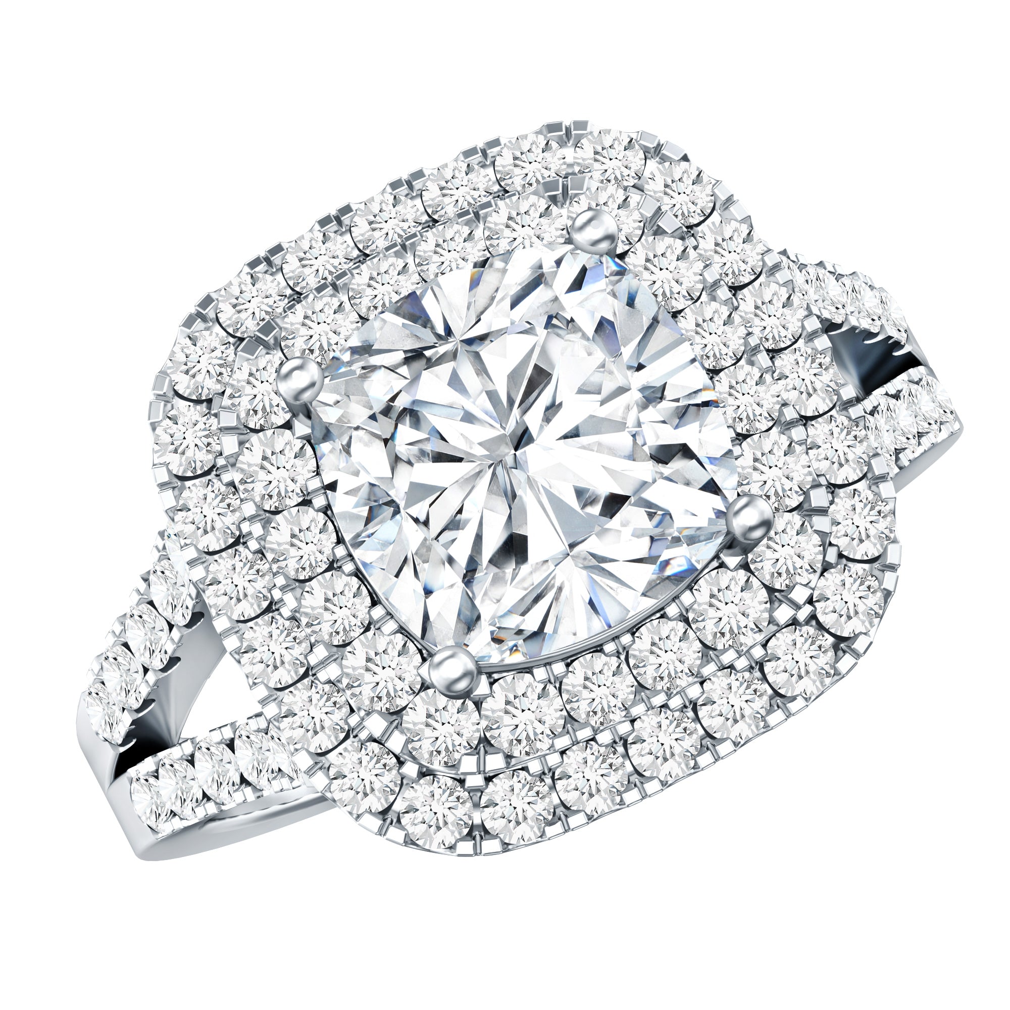 Vintage Style Cubic Zirconia Double Halo Engagement Ring with Split Shank AAAA - Rosec Jewels