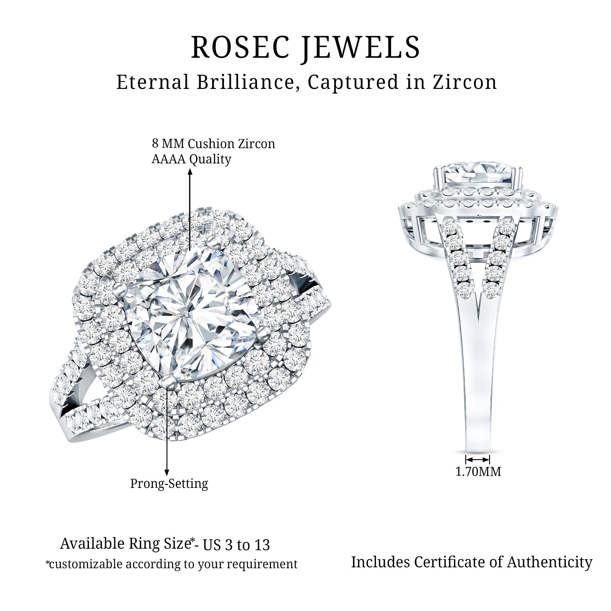 Certified 3 Carat Cubic Zirconia Double Vintage Inspired Engagement Ring AAAA 92.5 Sterling Silver 7 - Rosec Jewels
