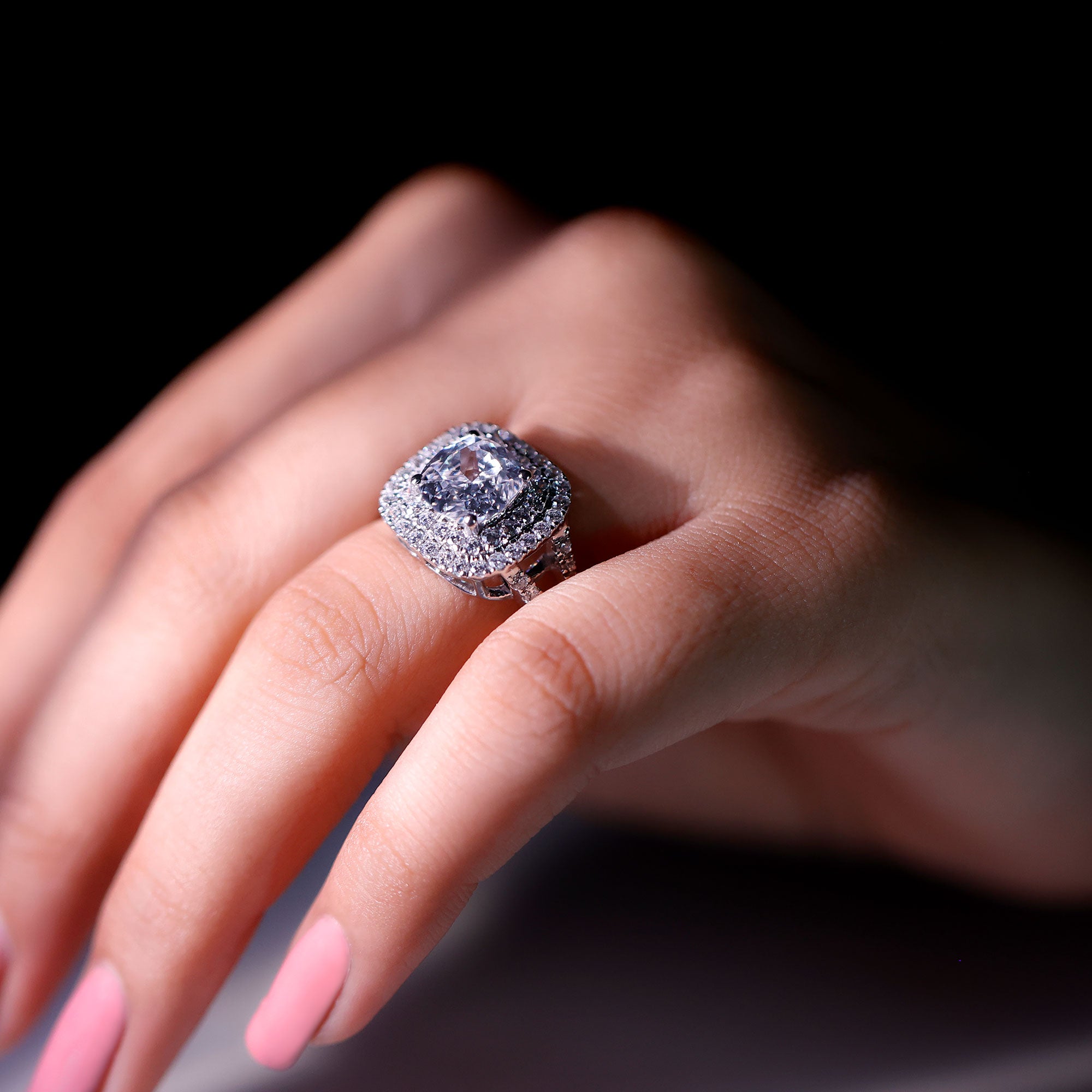 Vintage Style Cubic Zirconia Double Halo Engagement Ring with Split Shank AAAA - Rosec Jewels