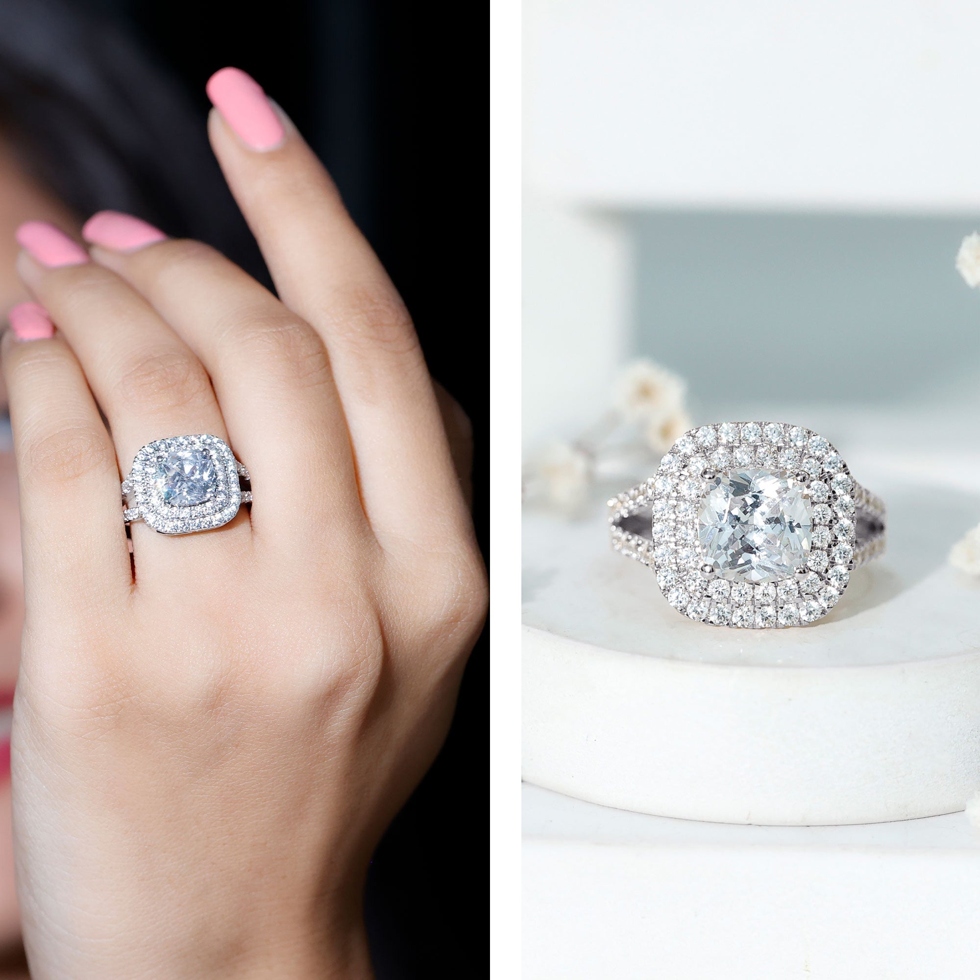 Certified 3 Carat Cubic Zirconia Double Vintage Inspired Engagement Ring AAAA 92.5 Sterling Silver 7 - Rosec Jewels