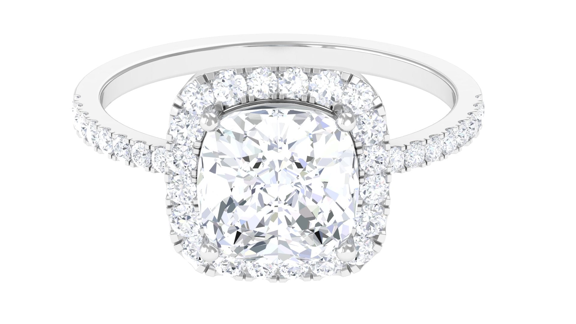 4.25 CT Cushion Cut Zircon Engagement Ring with Halo AAAA - Rosec Jewels