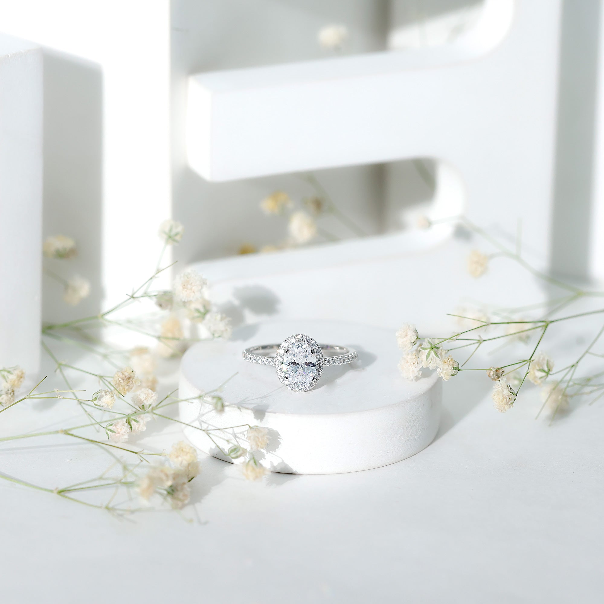 Oval Zircon Halo Engagement Ring AAAA - Rosec Jewels